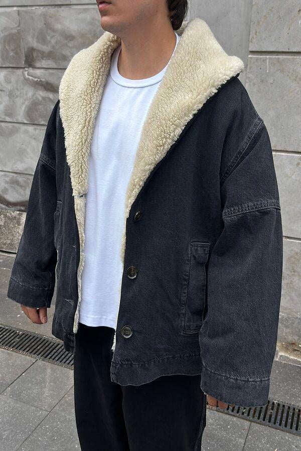 Antrasit Chuck On Borg Denim Jacket