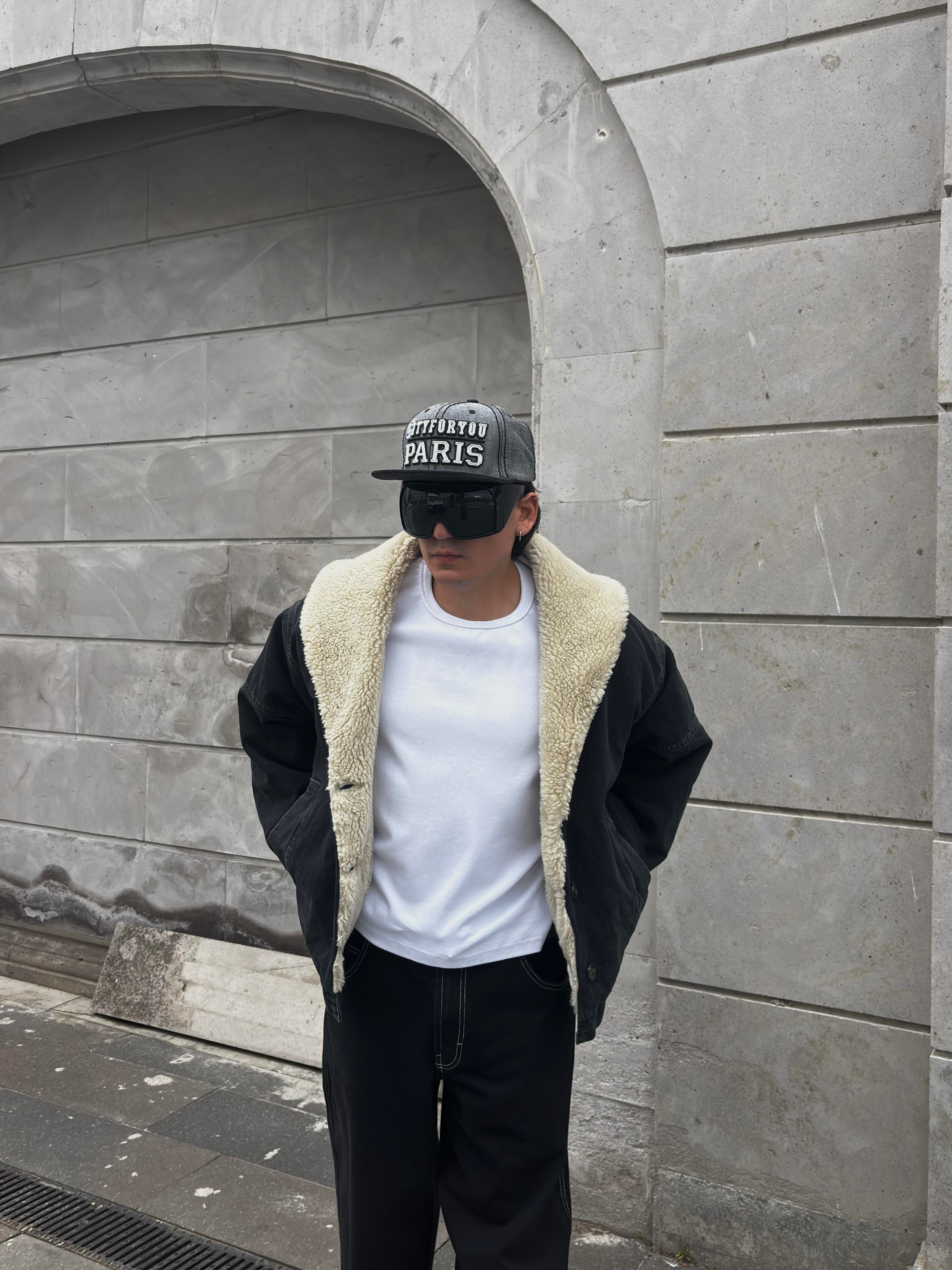 Antrasit Chuck On Borg Denim Jacket