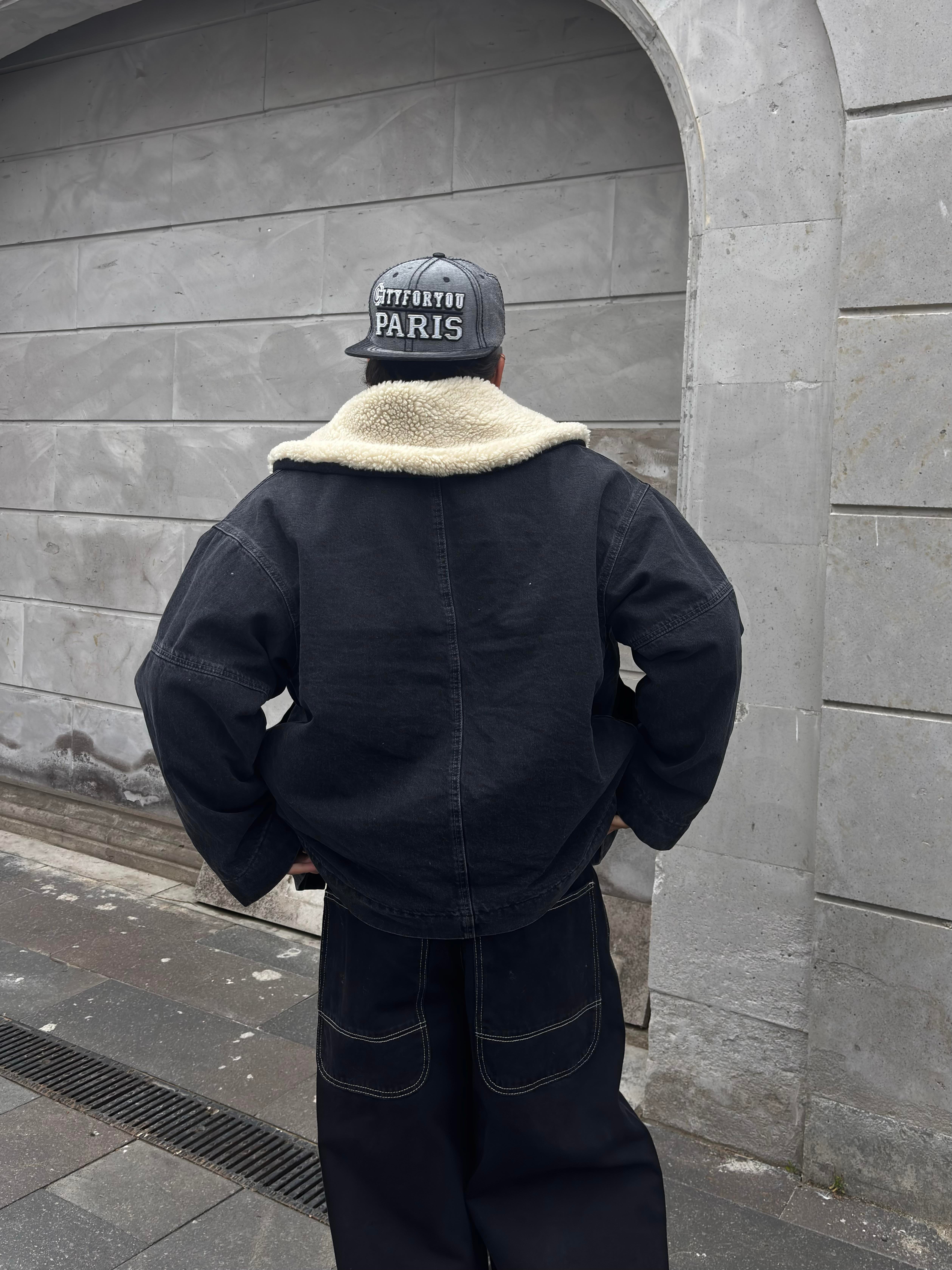 Antrasit Chuck On Borg Denim Jacket