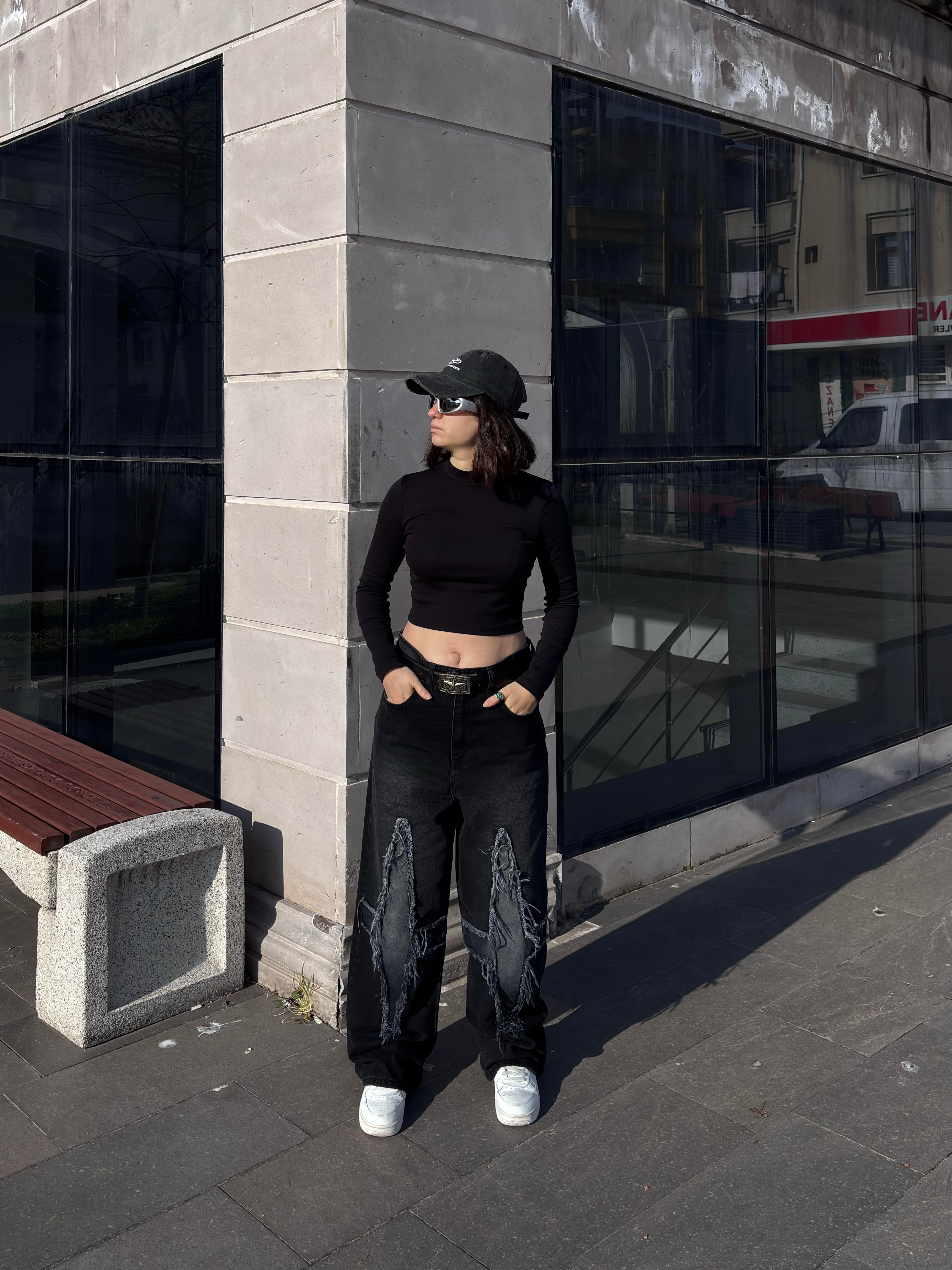 Antrasit Eskitme Ton Plus Tassel Baggy Pants