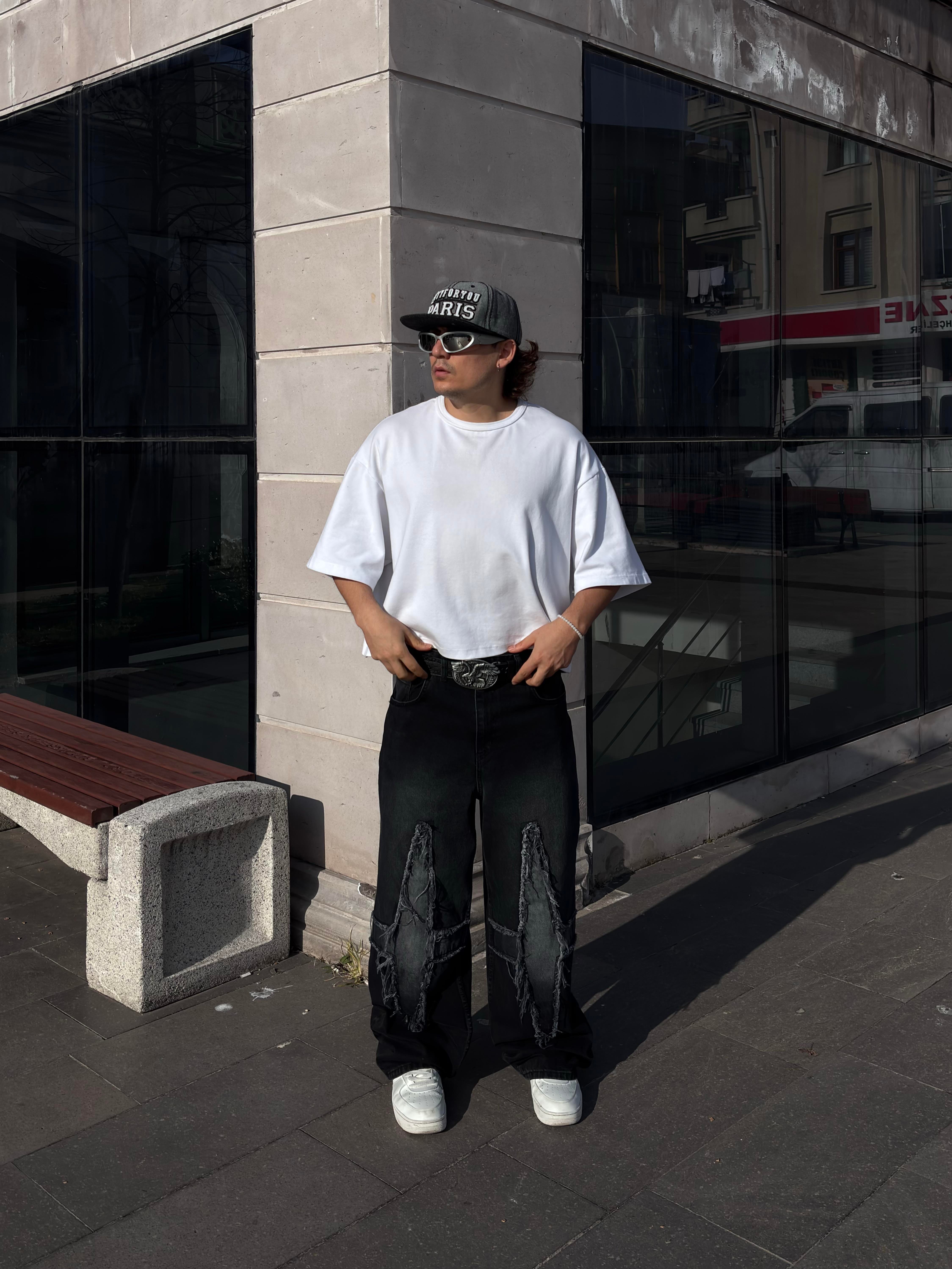 Antrasit Eskitme Ton Plus Tassel Baggy Pants