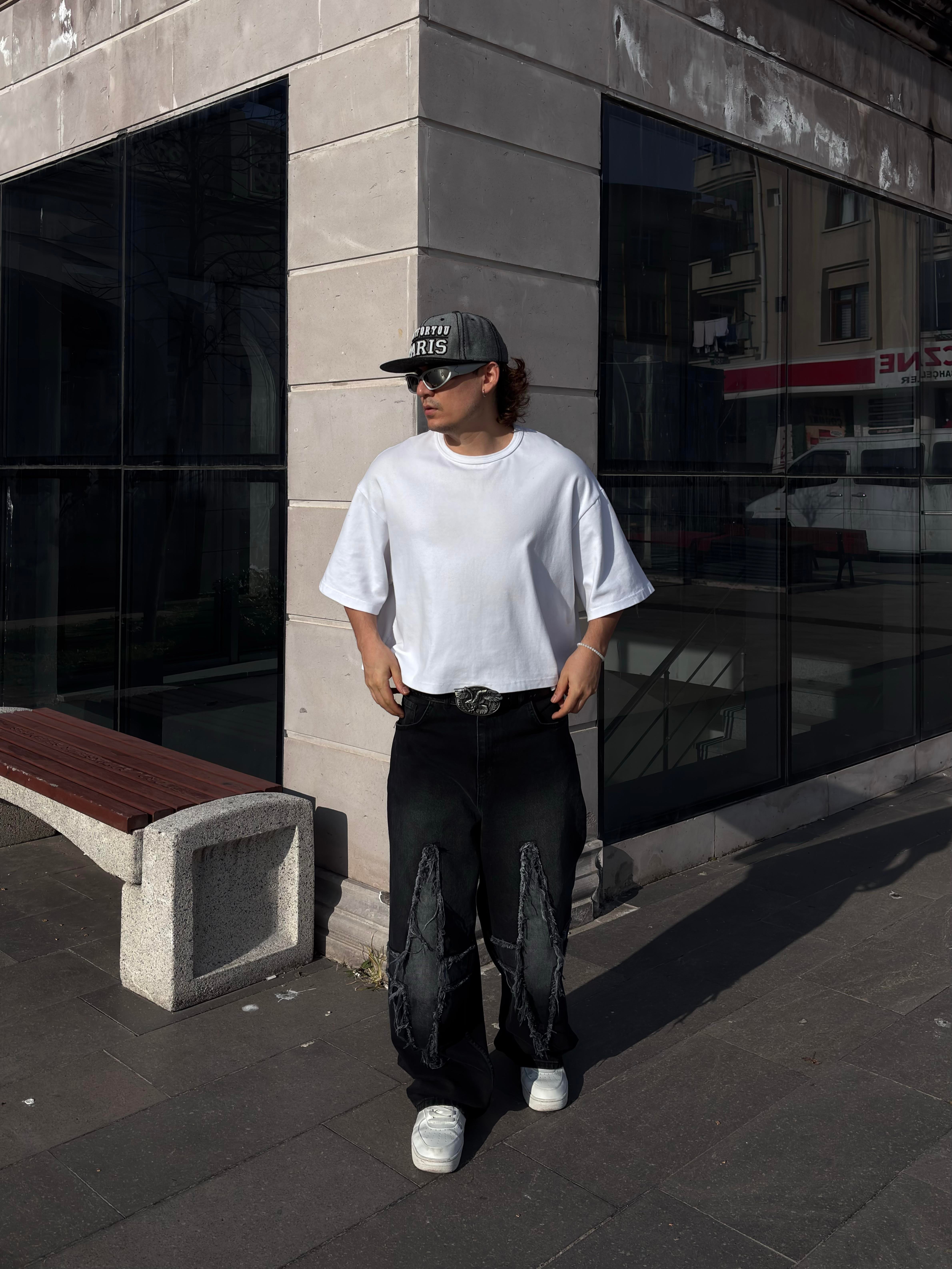 Antrasit Eskitme Ton Plus Tassel Baggy Pants