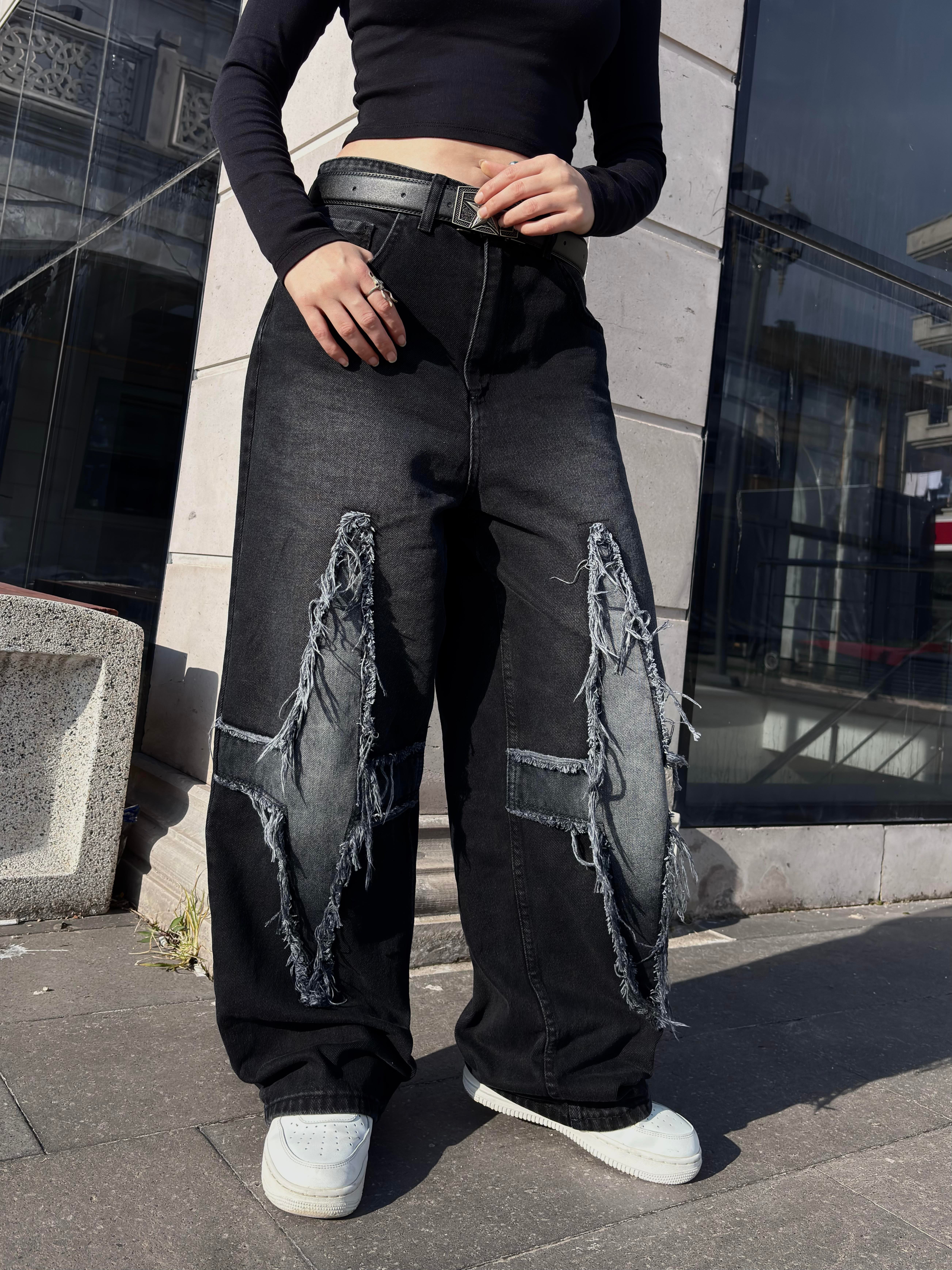 Antrasit Eskitme Ton Plus Tassel Baggy Pants
