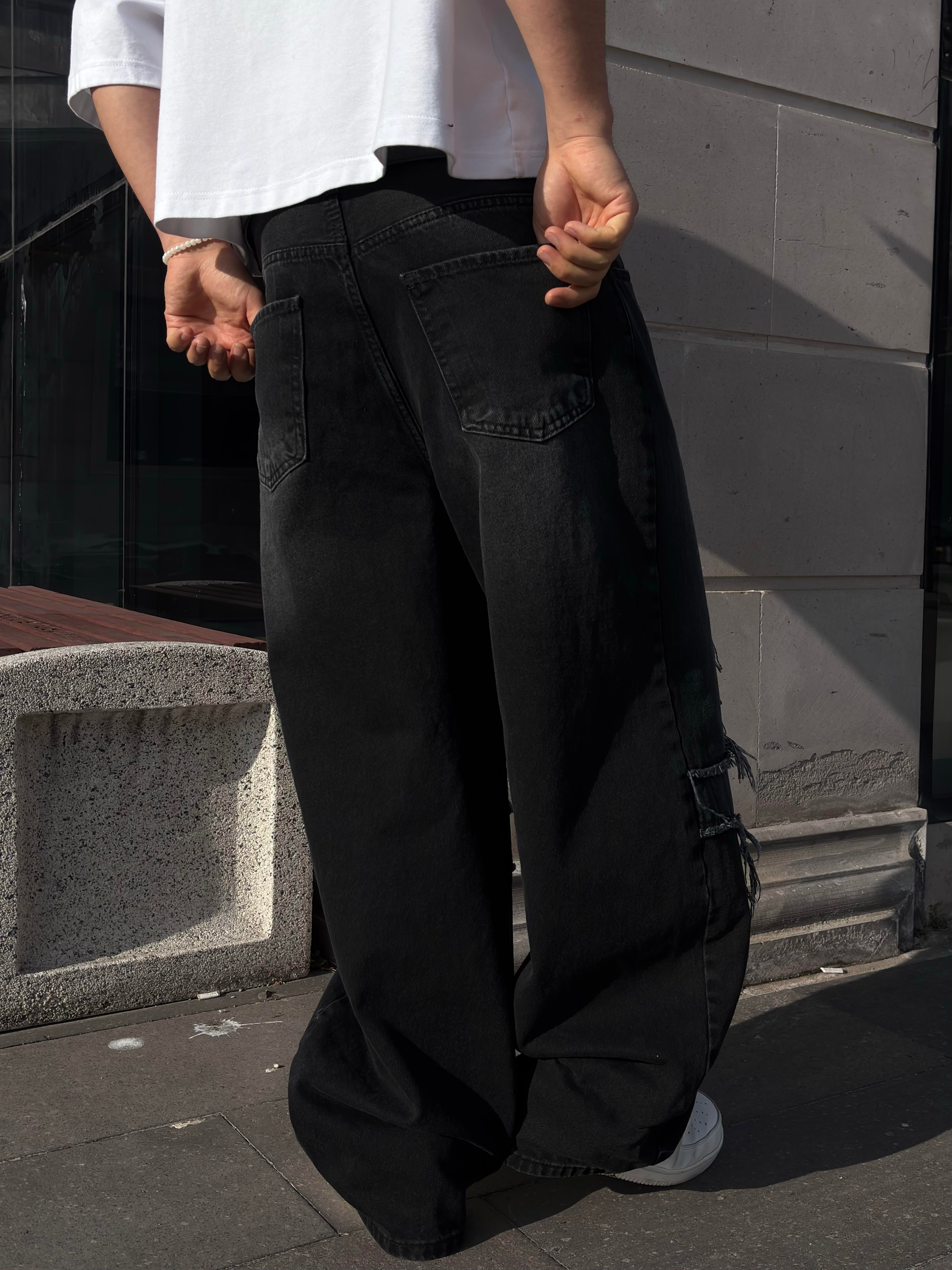 Antrasit Eskitme Ton Plus Tassel Baggy Pants