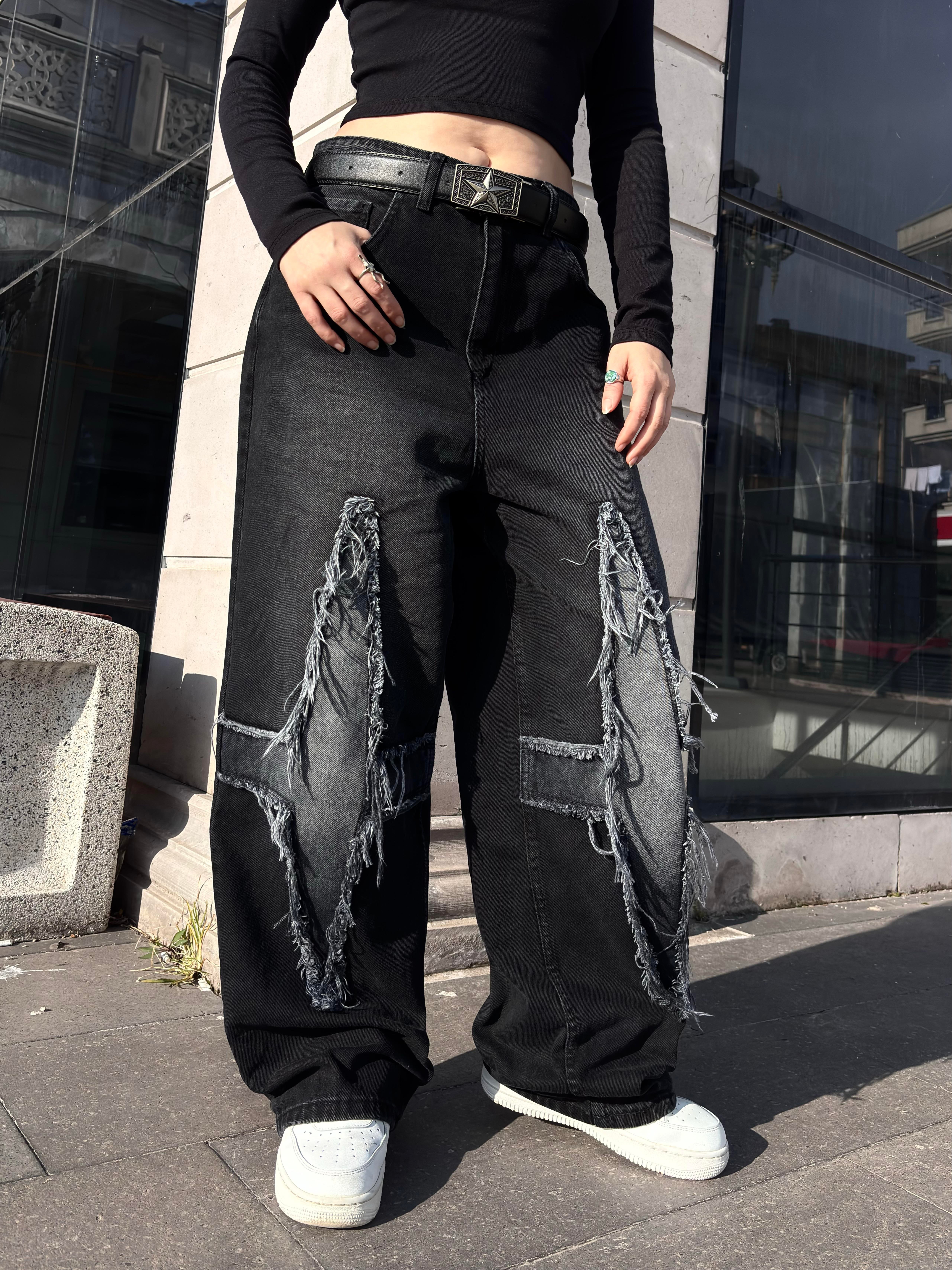 Antrasit Eskitme Ton Plus Tassel Baggy Pants