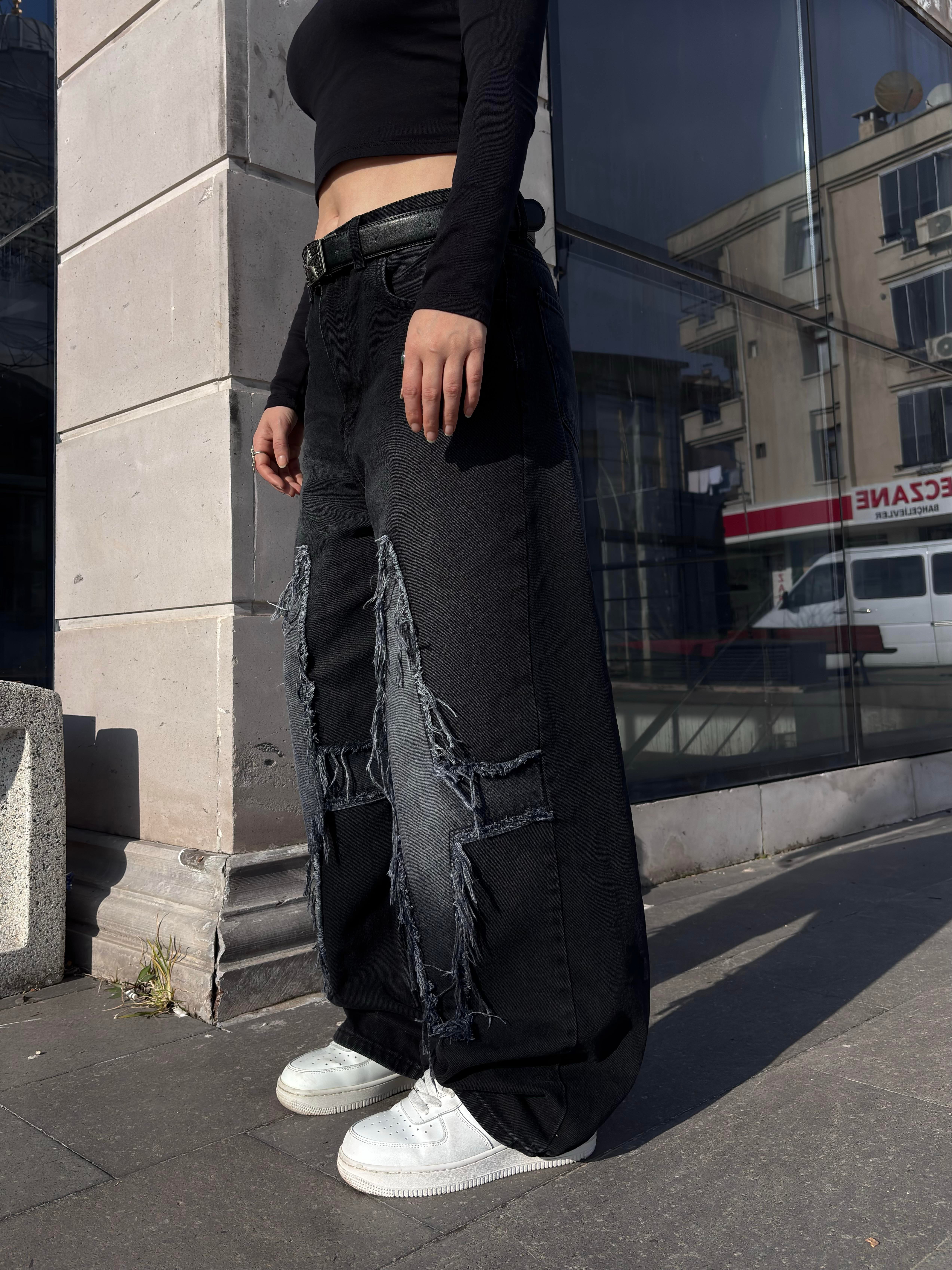 Antrasit Eskitme Ton Plus Tassel Baggy Pants