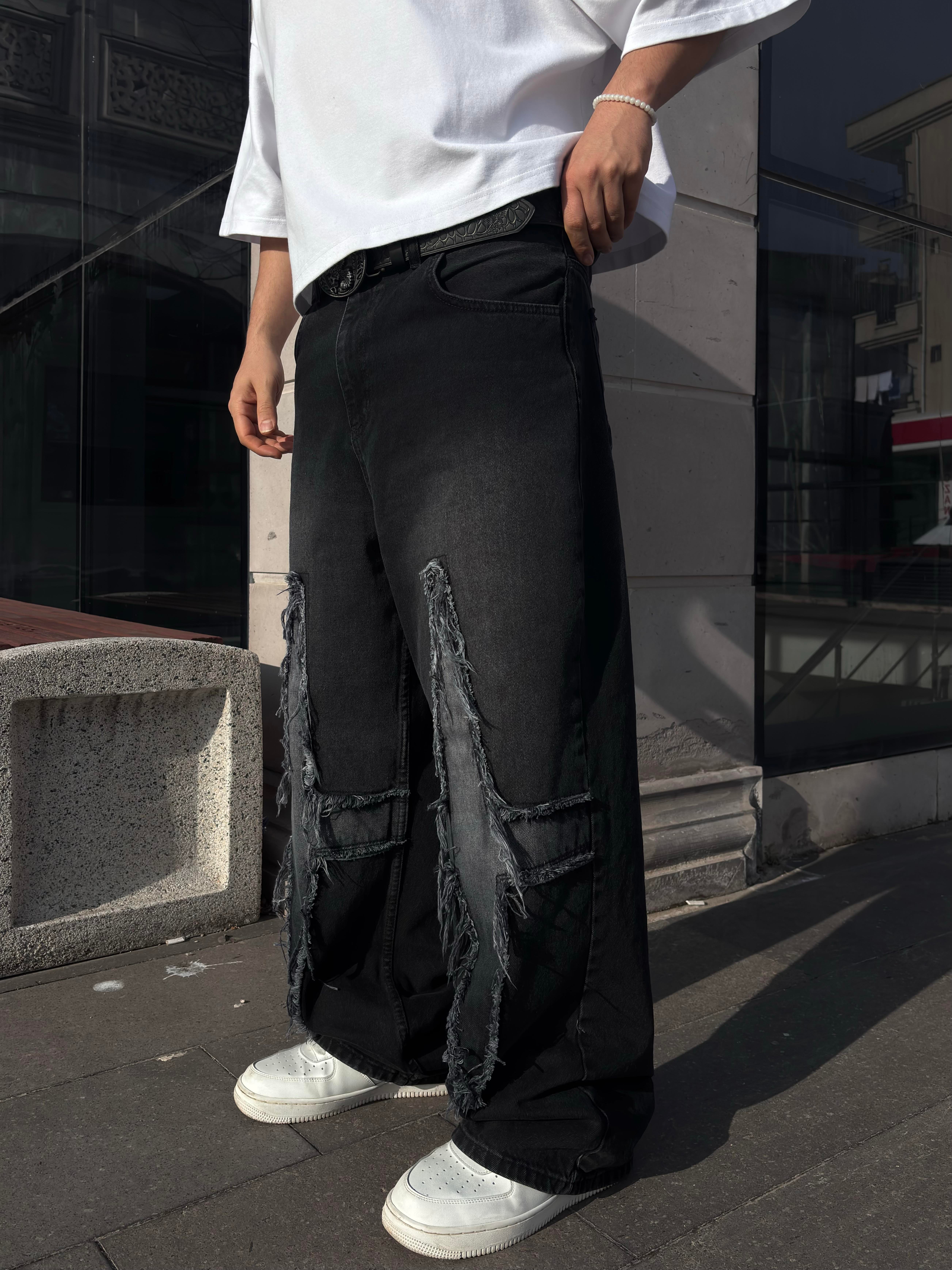 Antrasit Eskitme Ton Plus Tassel Baggy Pants