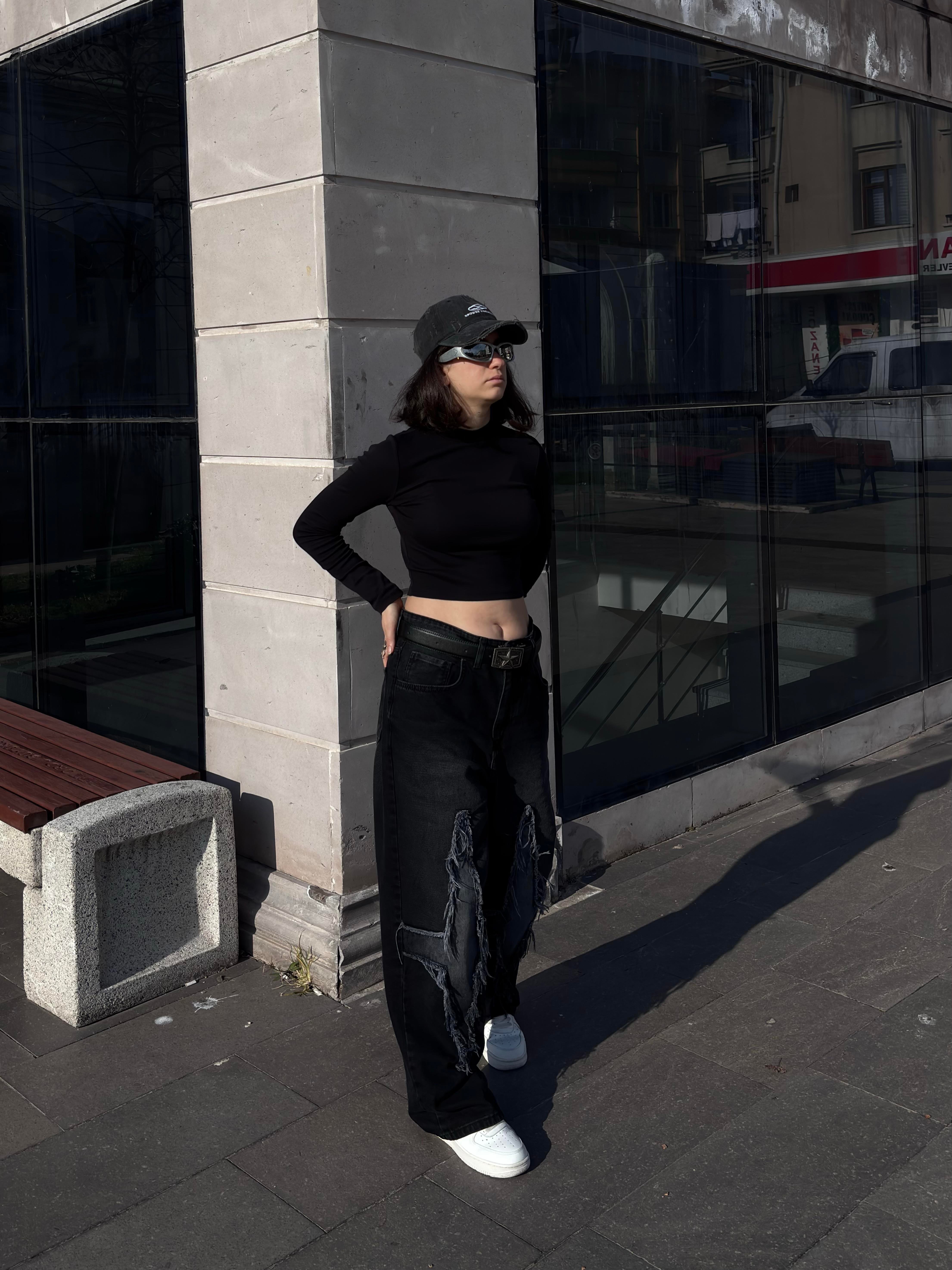 Antrasit Eskitme Ton Plus Tassel Baggy Pants