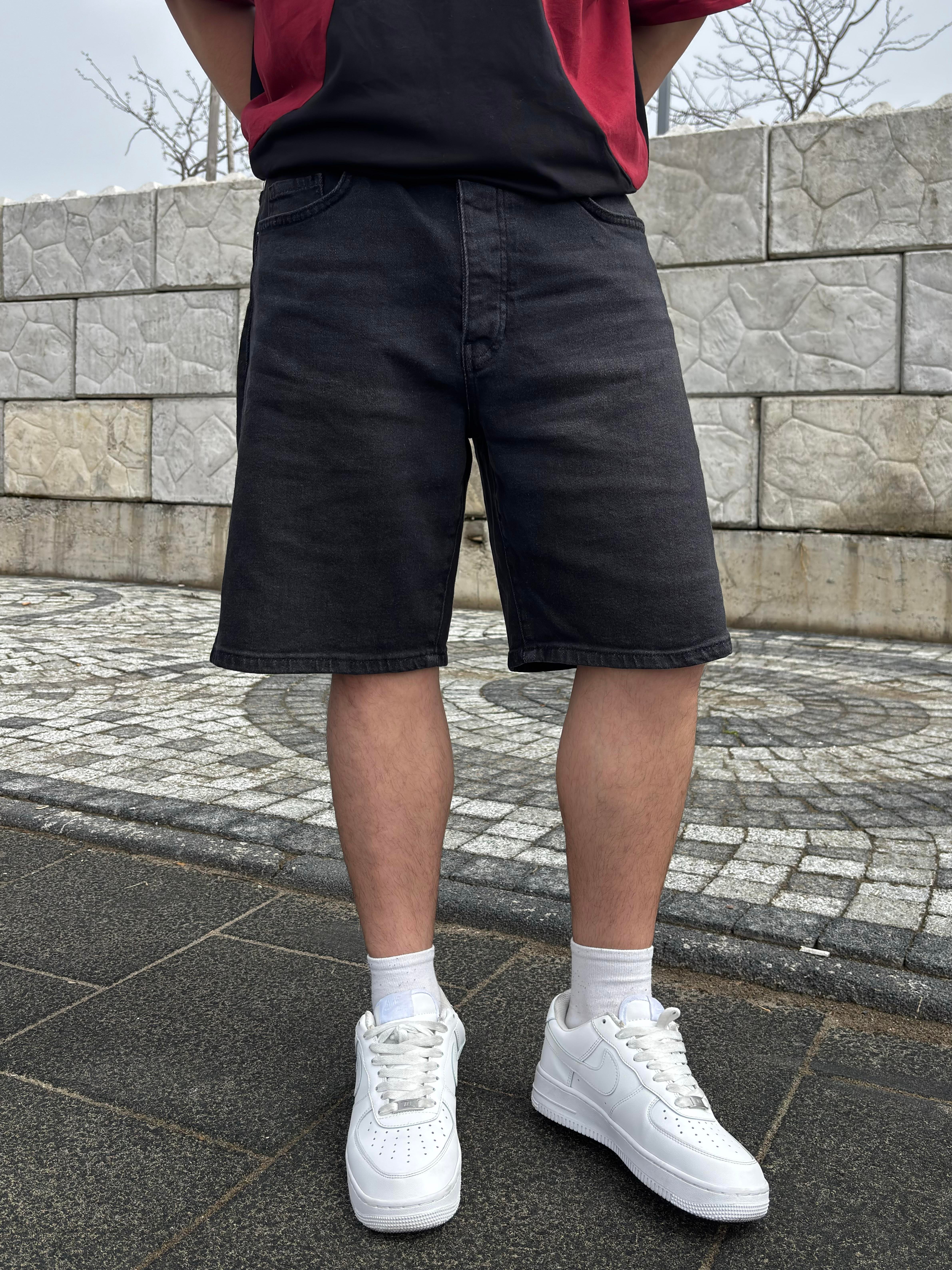 Antrasit Ton Denim Baggy Şort