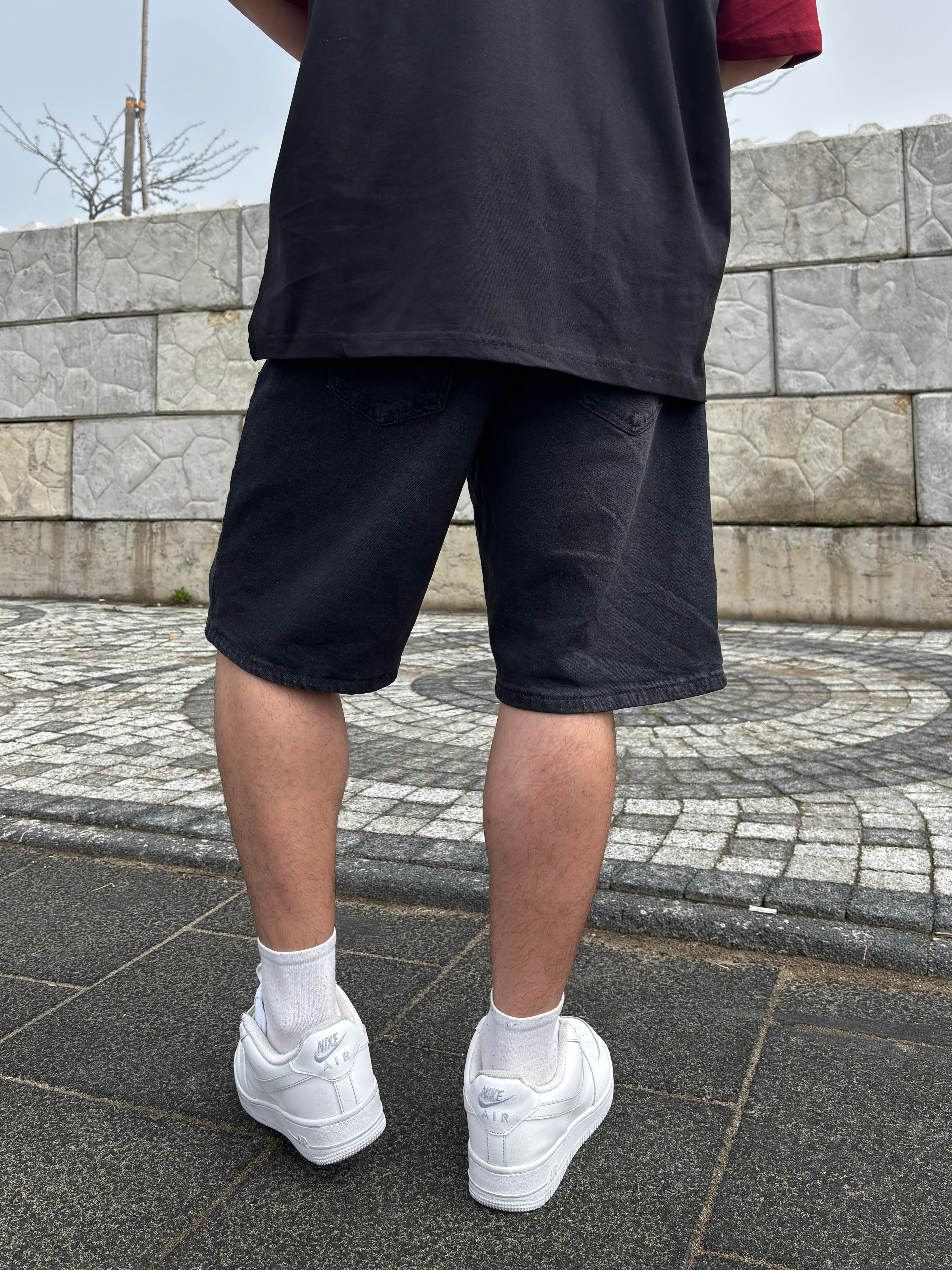 Antrasit Ton Denim Baggy Şort