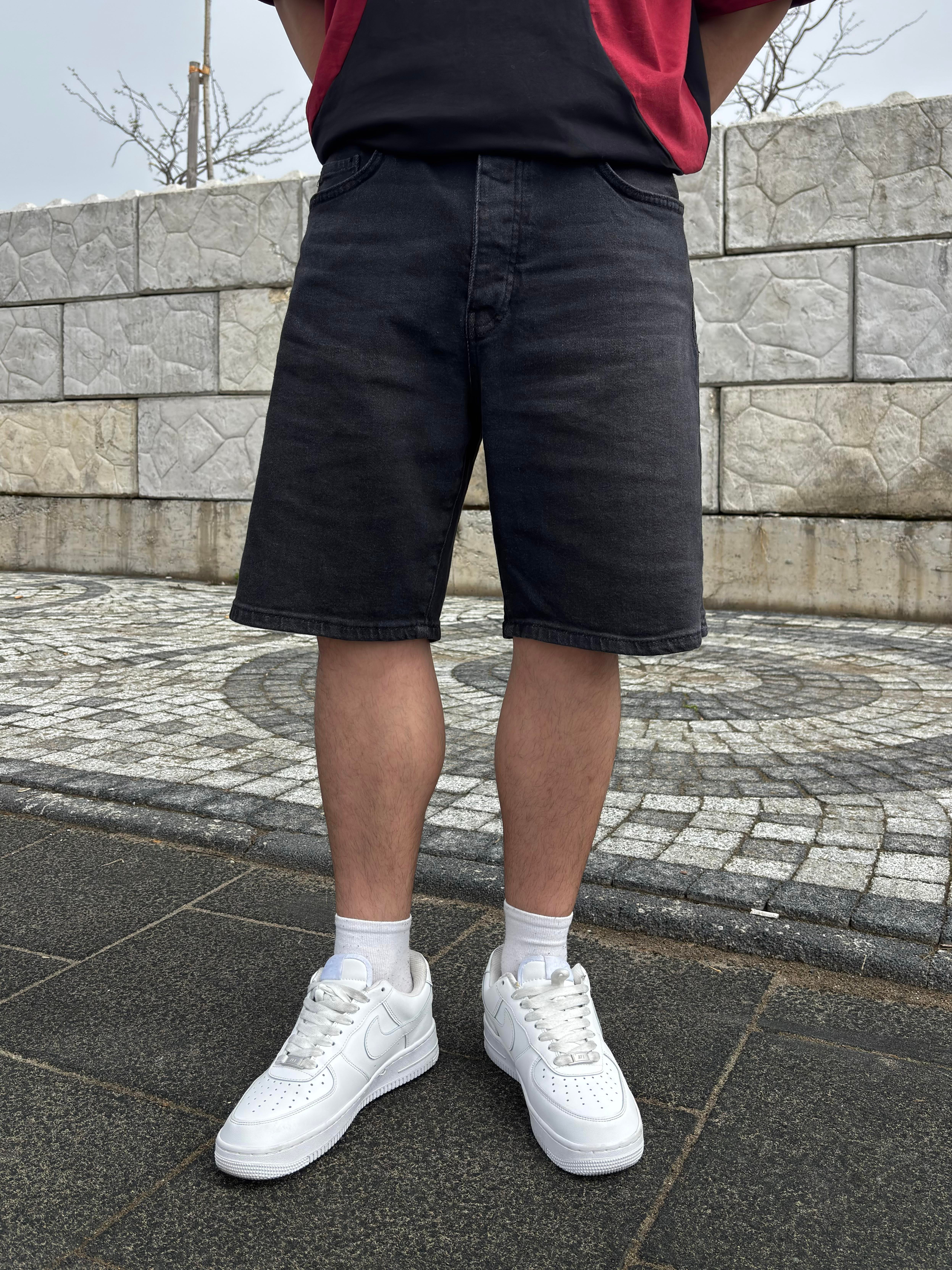 Antrasit Ton Denim Baggy Şort