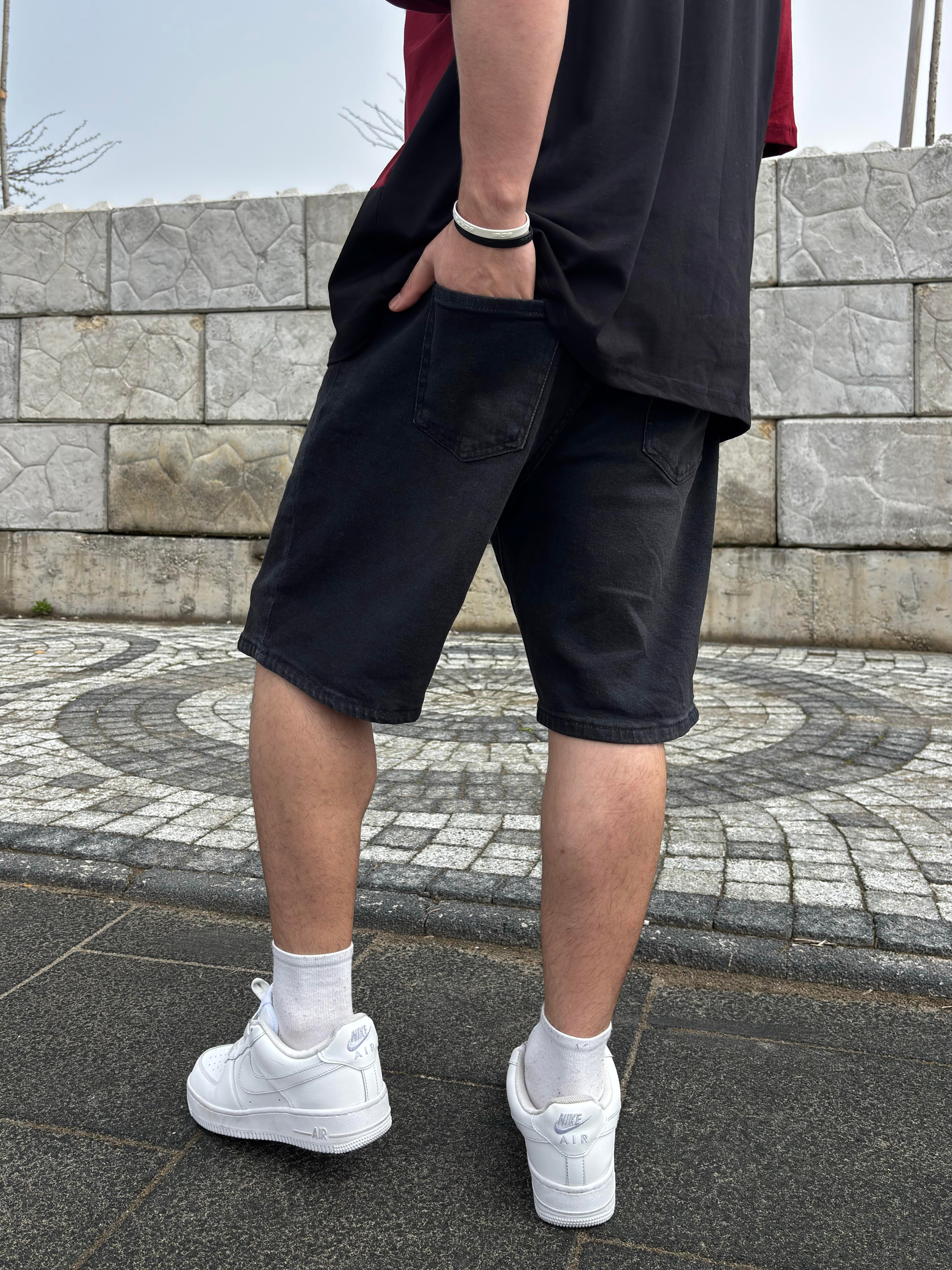 Antrasit Ton Denim Baggy Şort