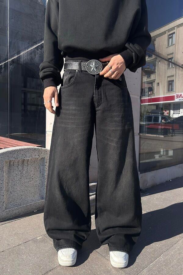 Antrasit Ton Eskitmeli Original Baggy Jeans