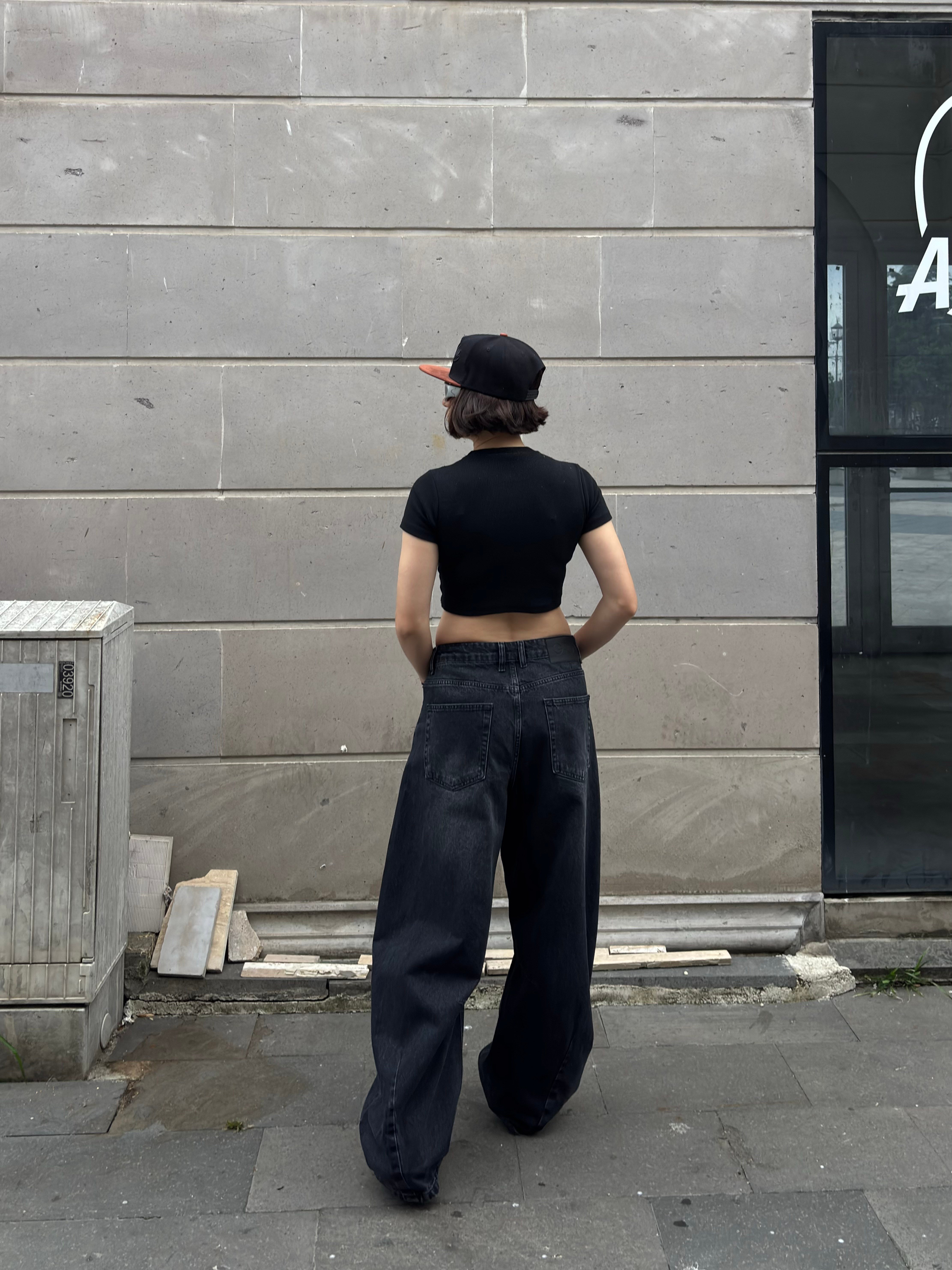 Antrasit Ton Eskitmeli Original Baggy İpli Jeans