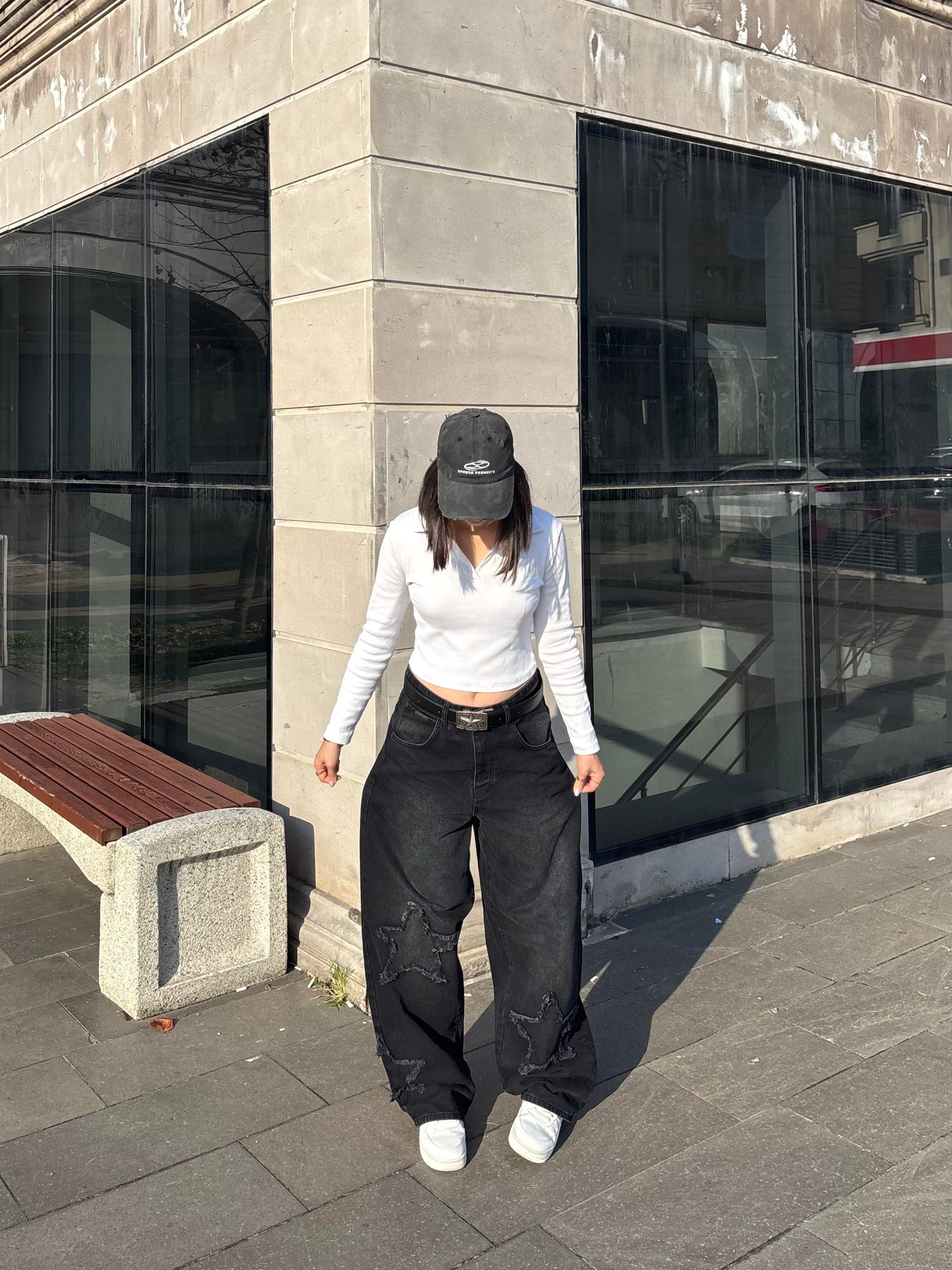 Antrasit Ton Star Detail Baggy Pants