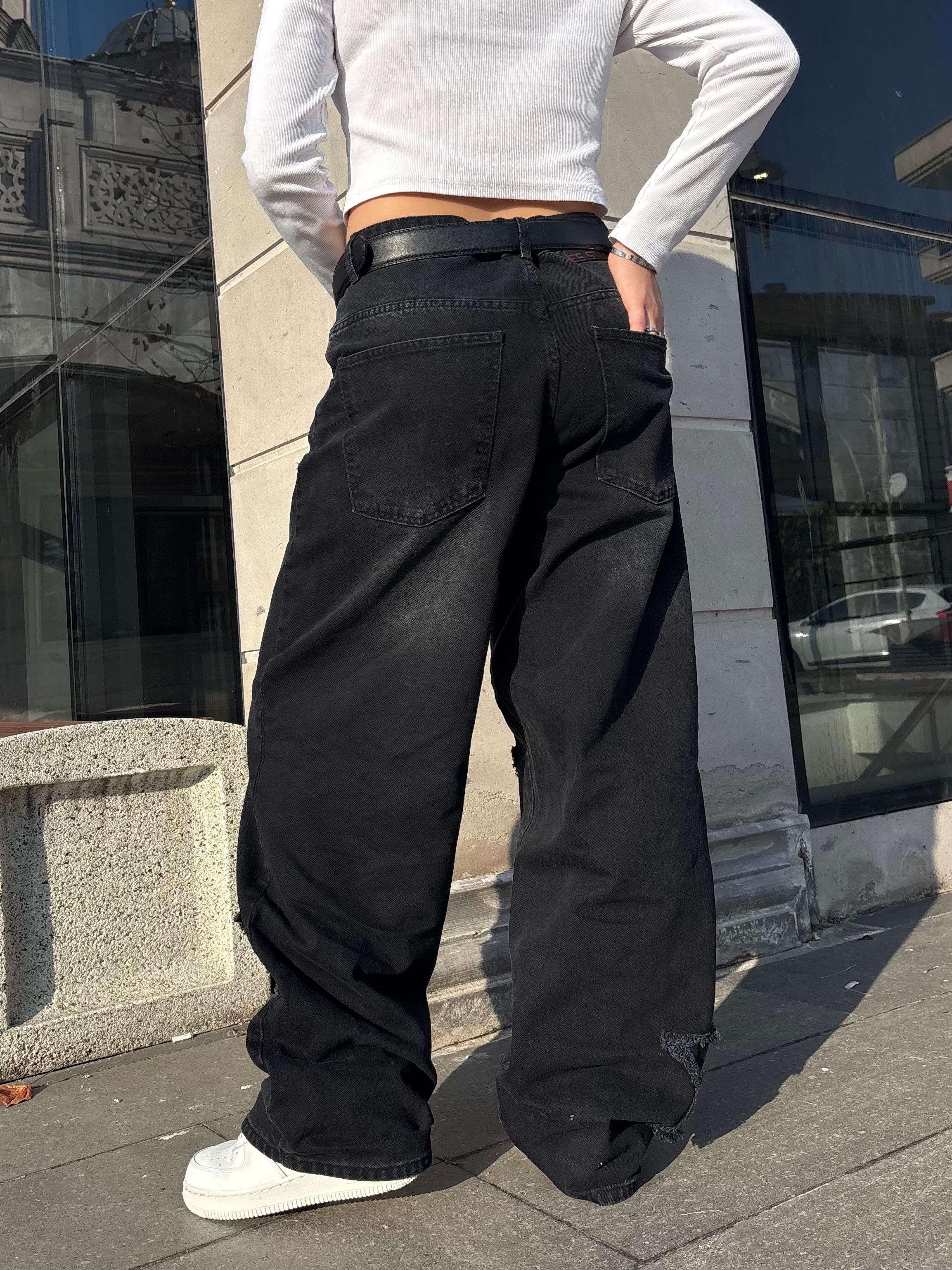 Antrasit Ton Star Detail Baggy Pants