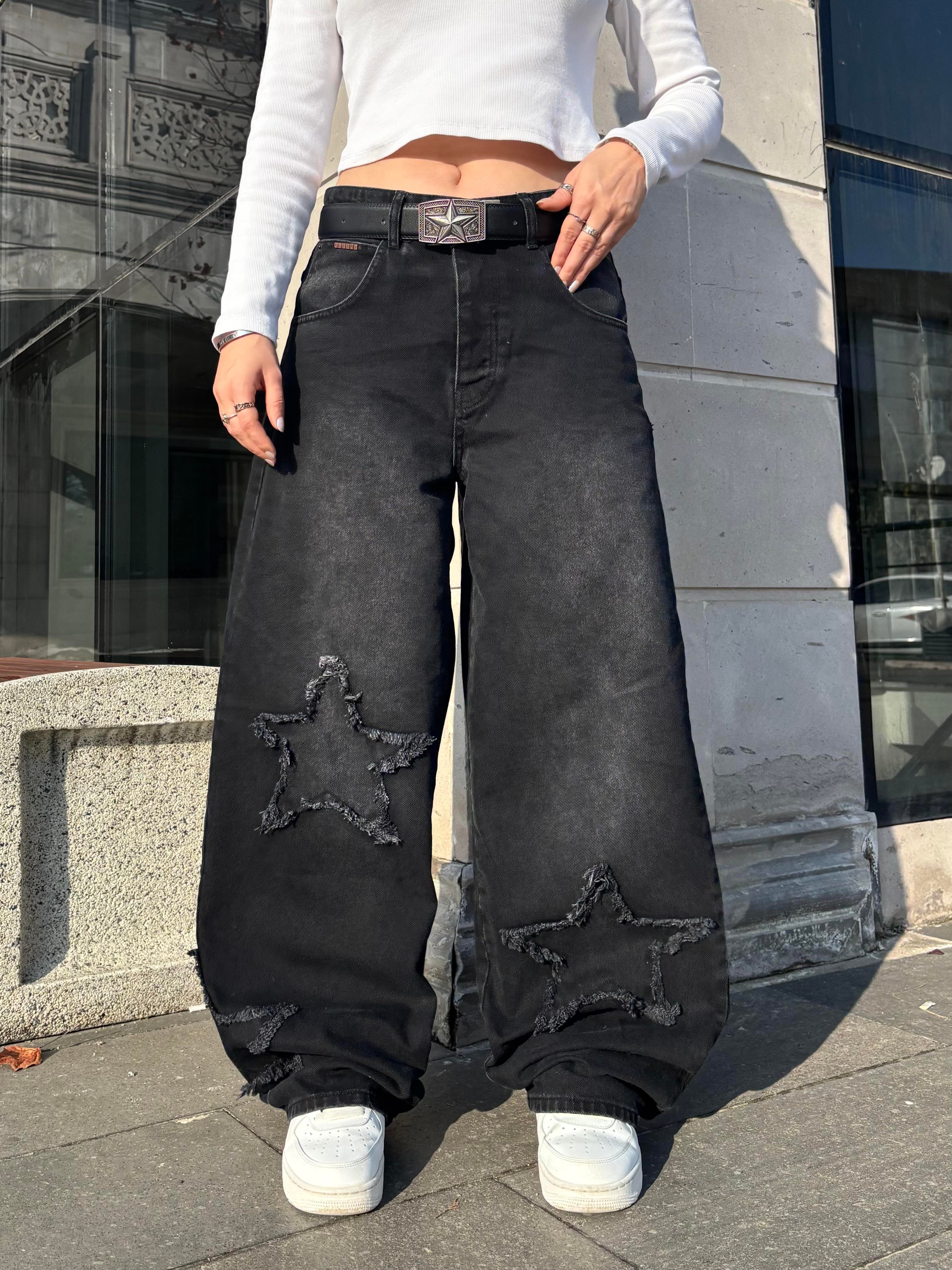 Antrasit Ton Star Detail Baggy Pants
