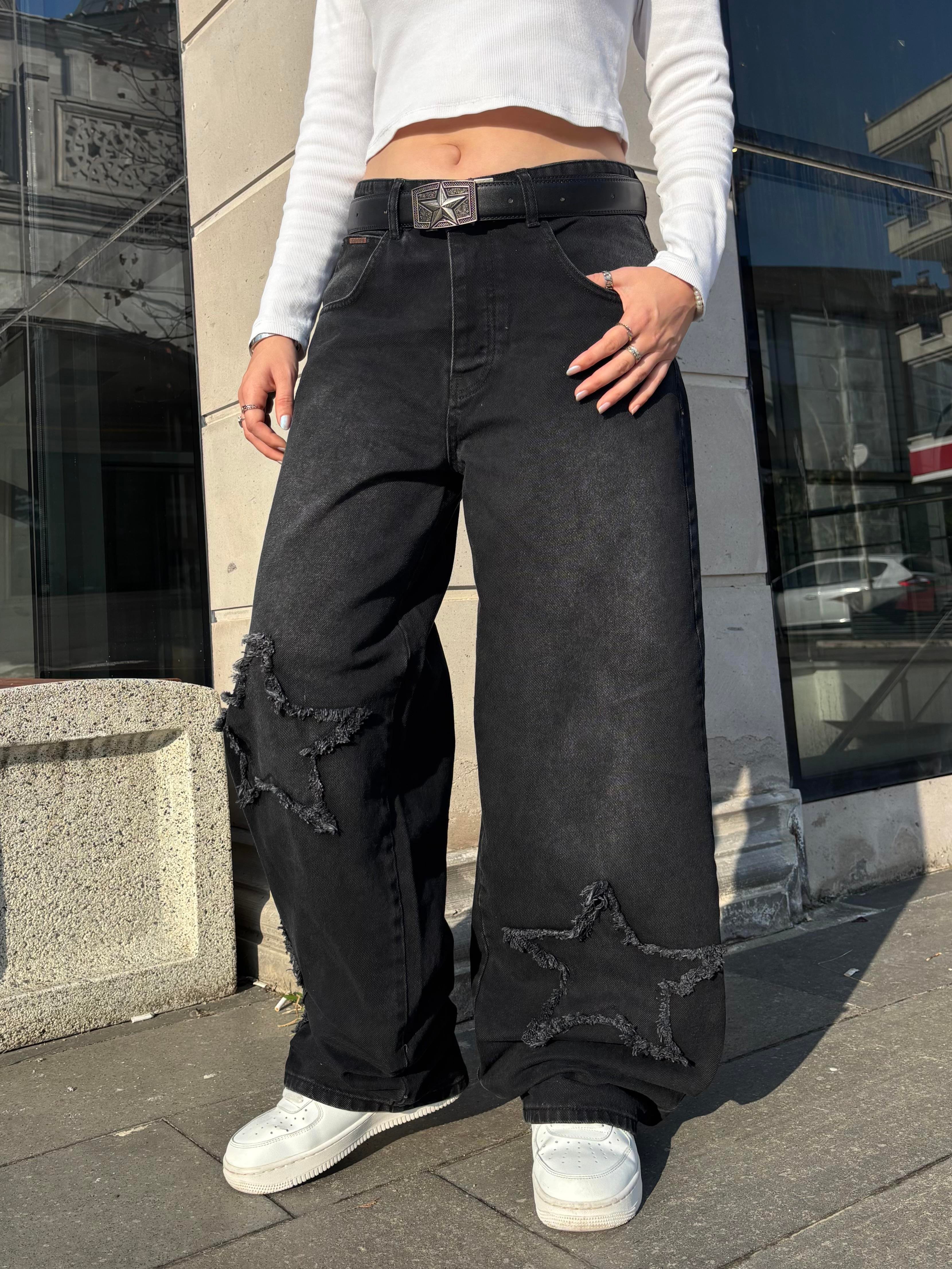 Antrasit Ton Star Detail Baggy Pants