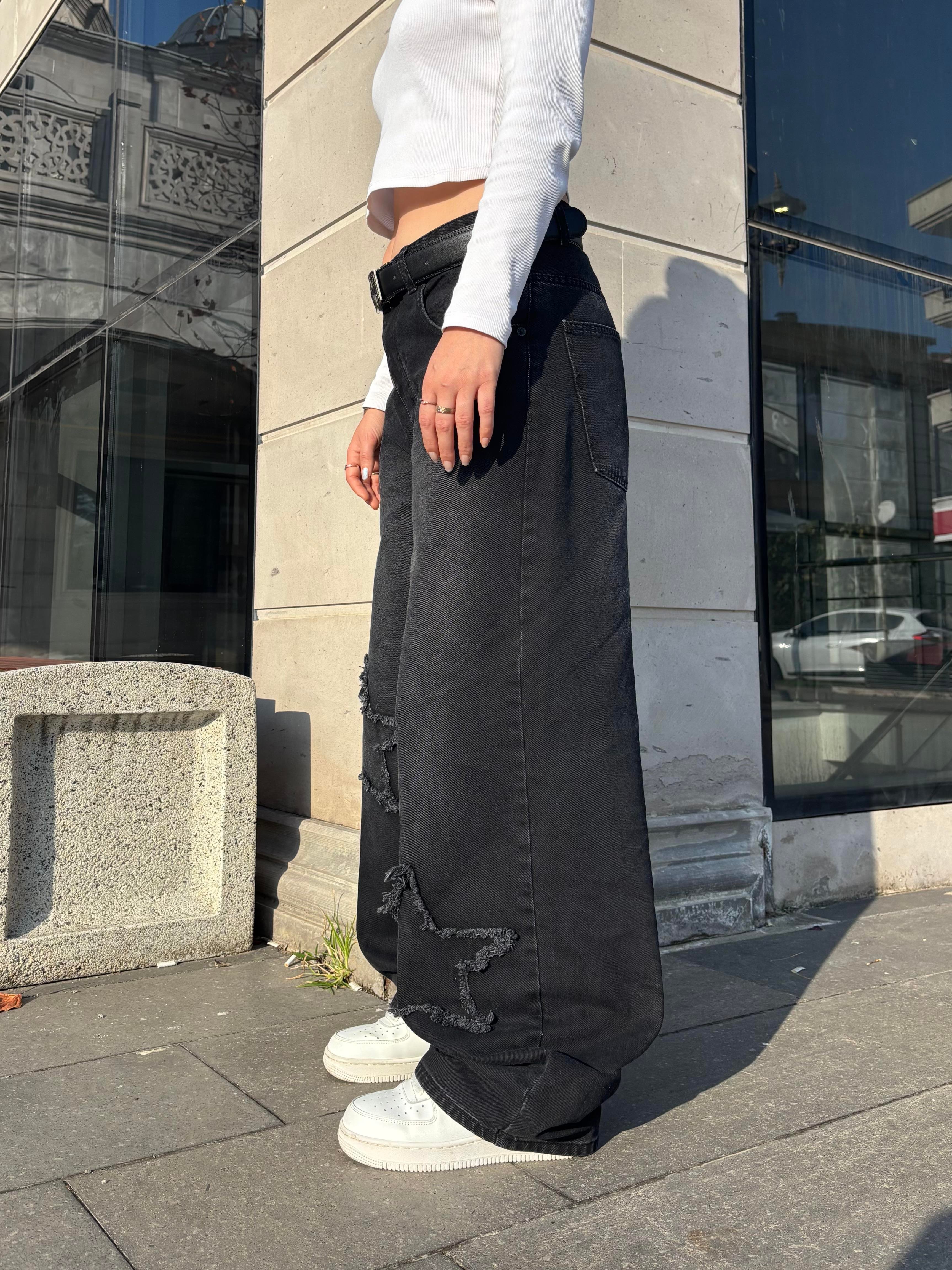 Antrasit Ton Star Detail Baggy Pants