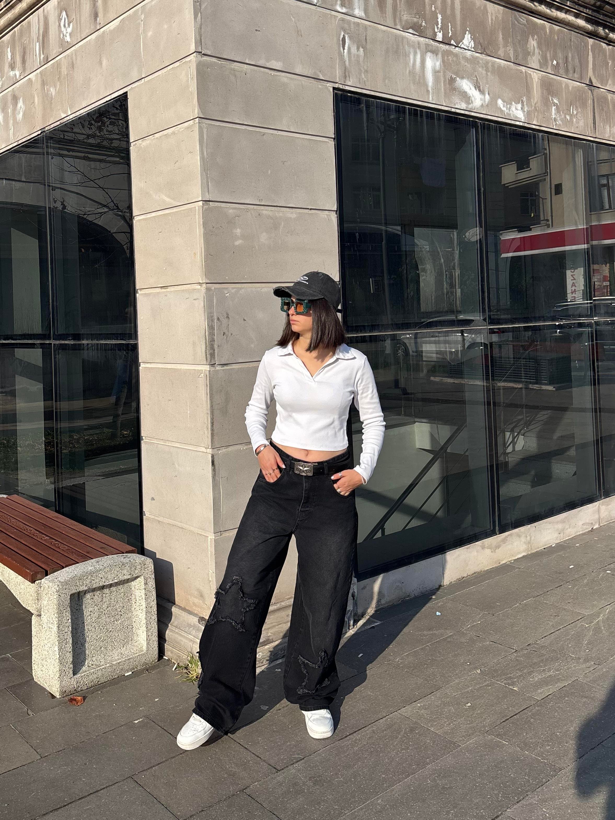 Antrasit Ton Star Detail Baggy Pants