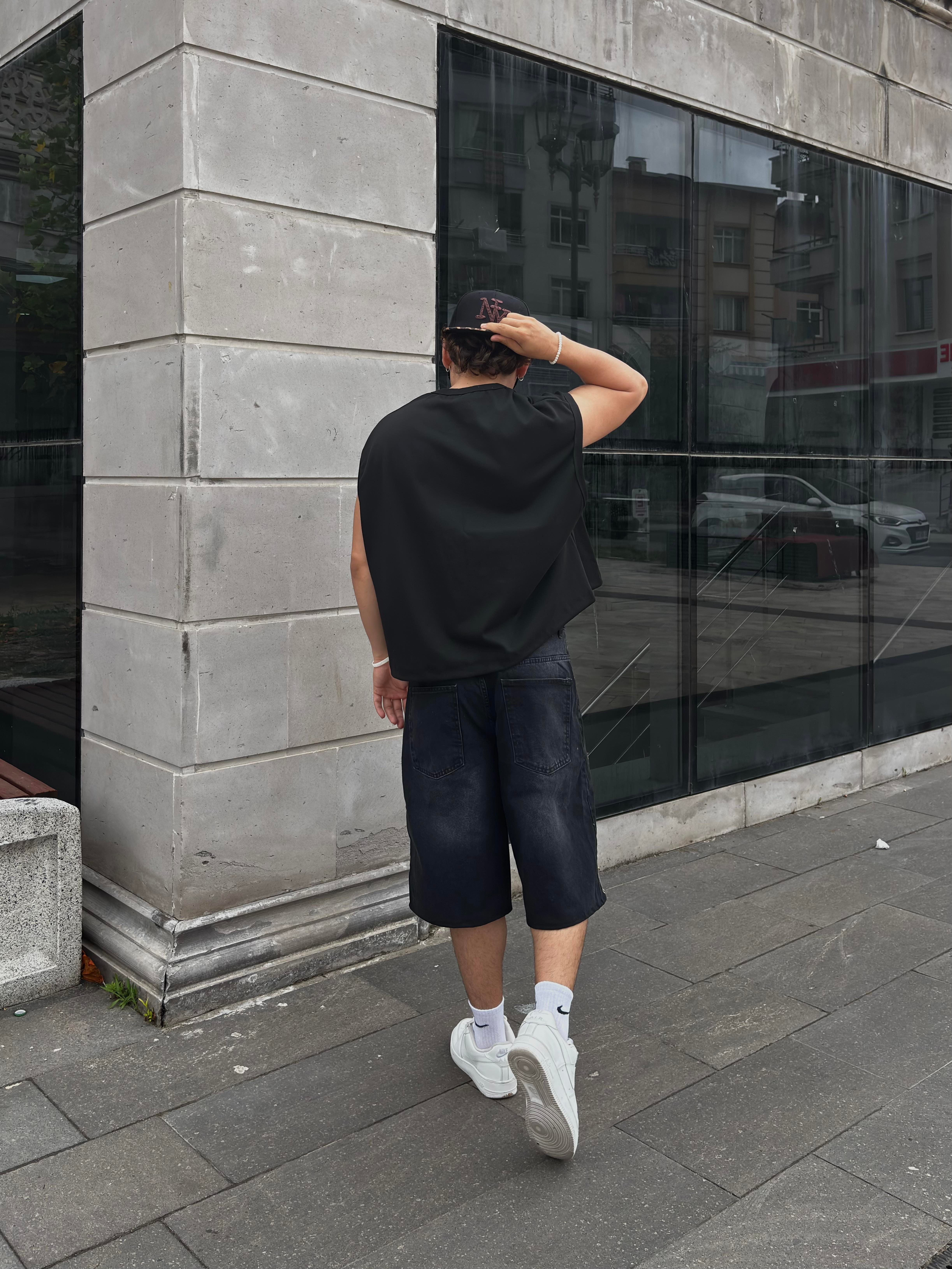 Antrasit Tone Camo Star Detail Denim Jorts