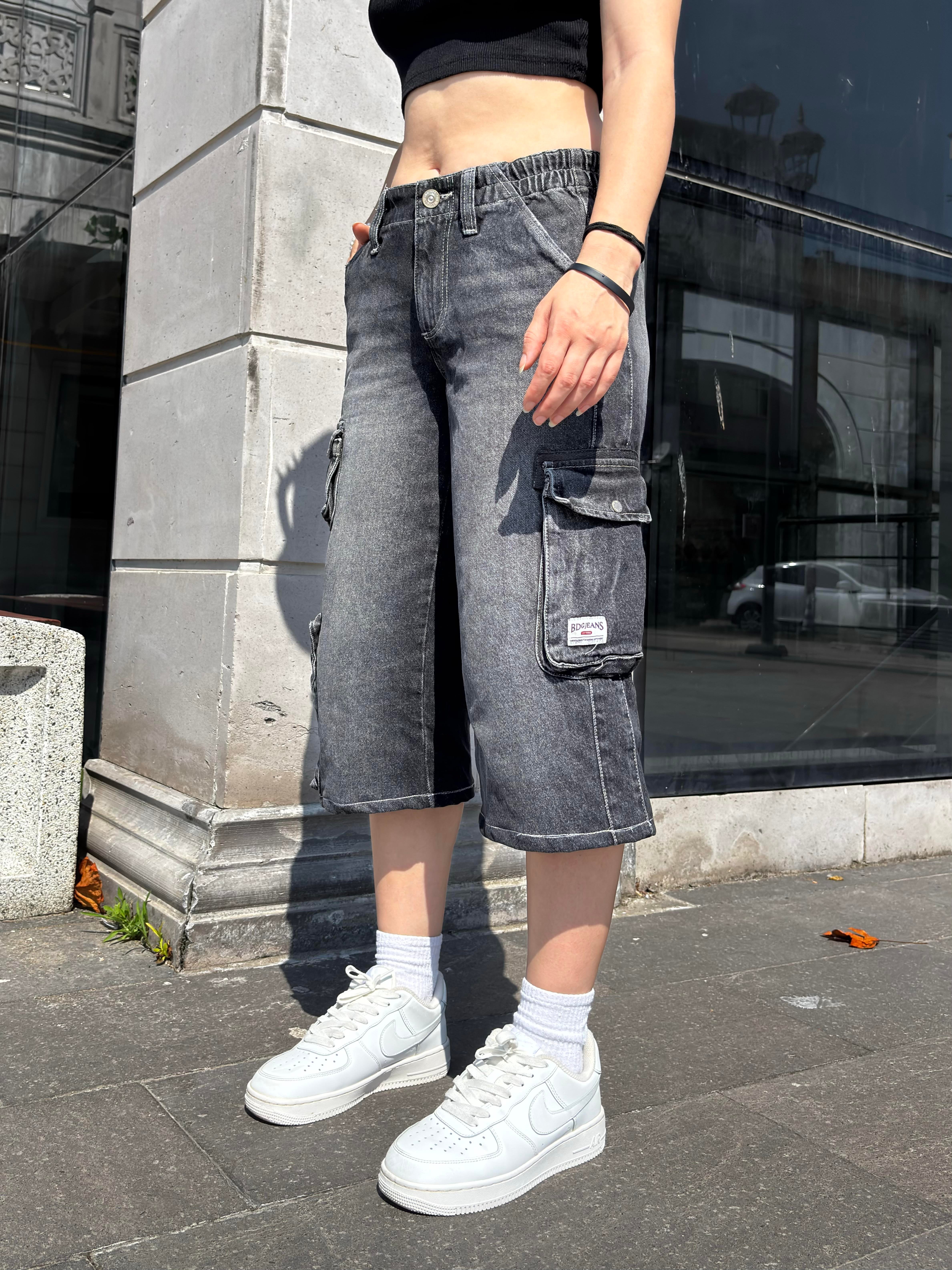 Antrasit Tone Multi Pocket Cargo Jorts