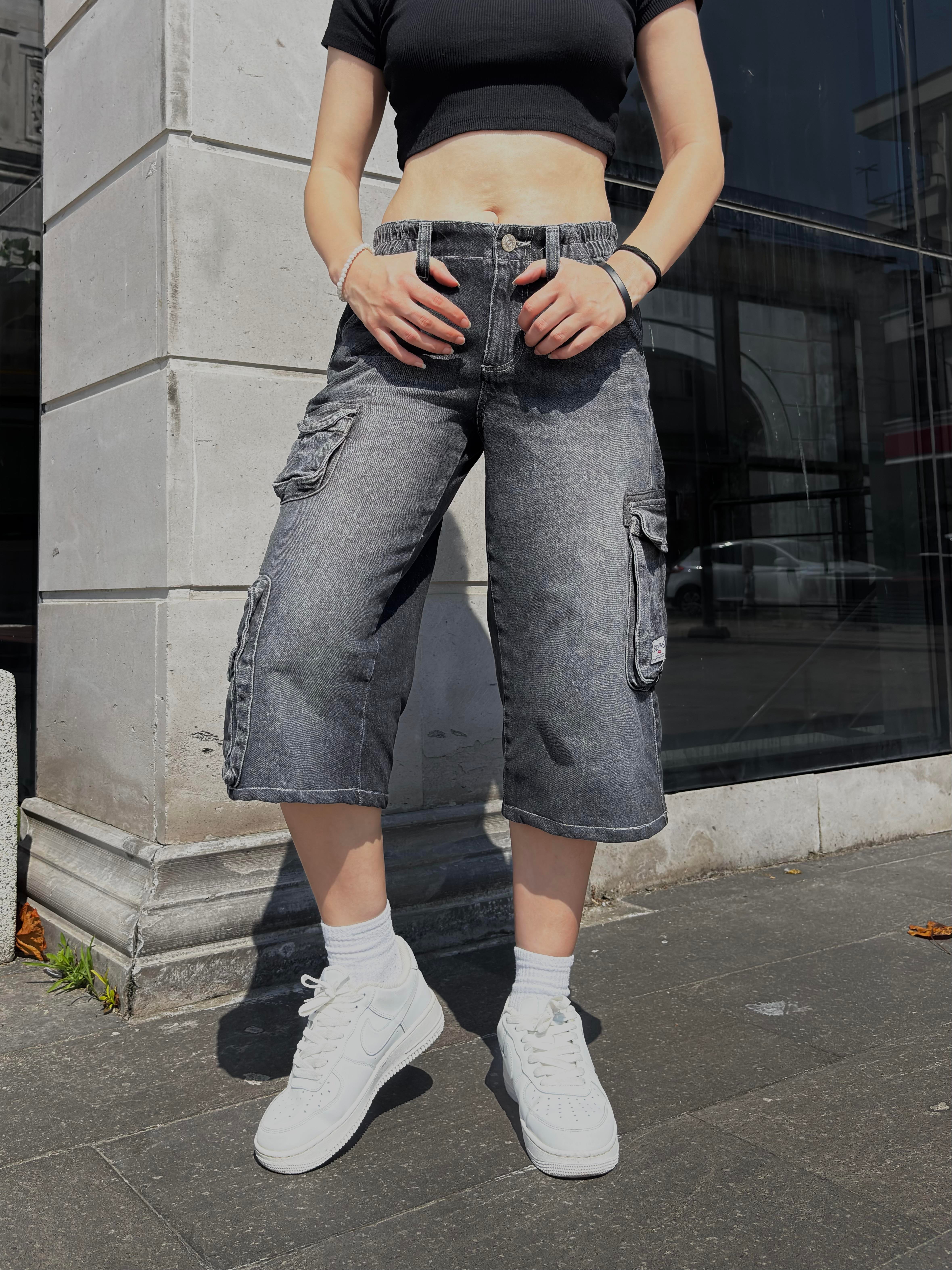 Antrasit Tone Multi Pocket Cargo Jorts