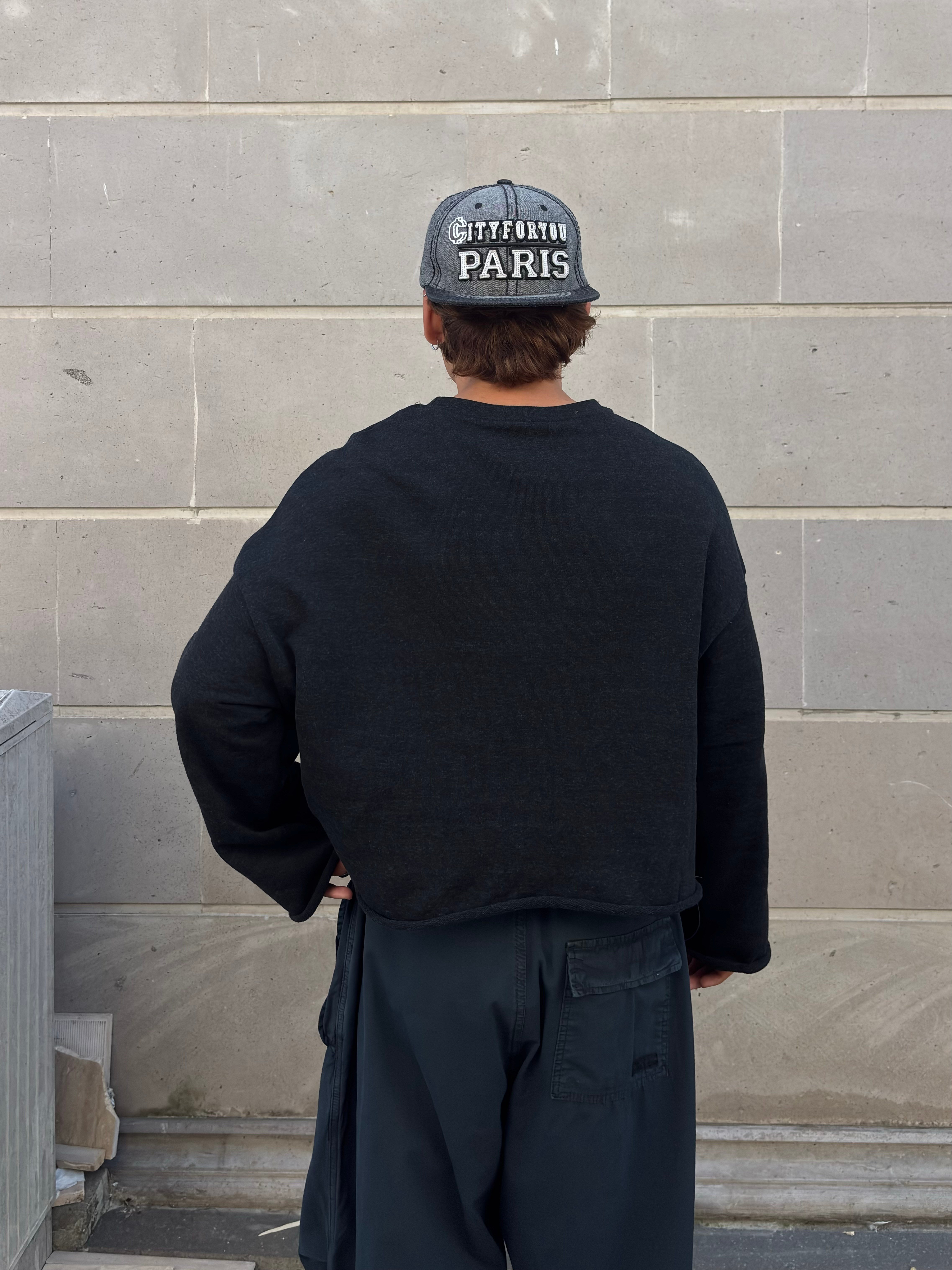 Antrasit Washed Tone Boxy Fit Cut-Off Sweatshirt