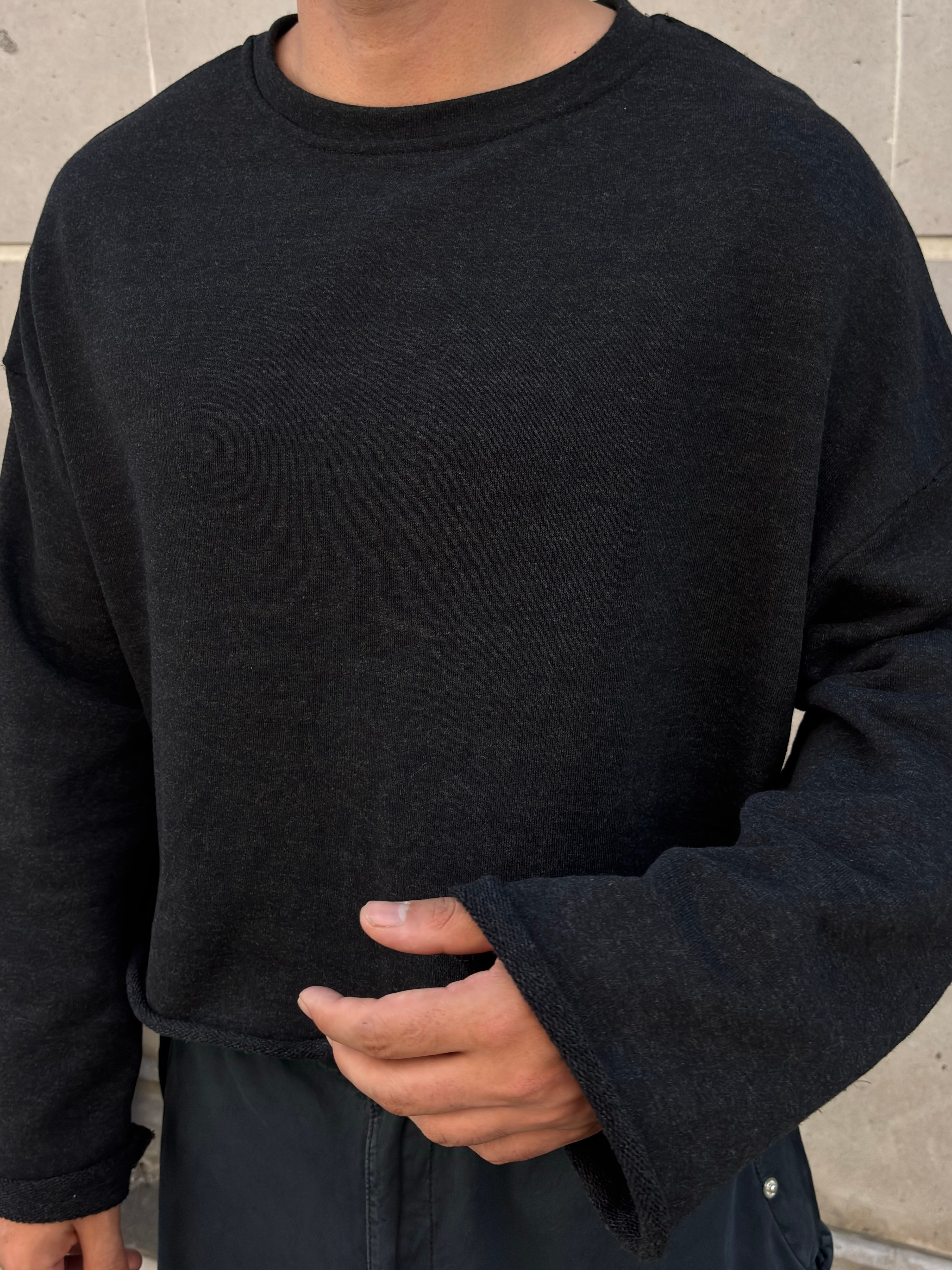 Antrasit Washed Tone Boxy Fit Cut-Off Sweatshirt