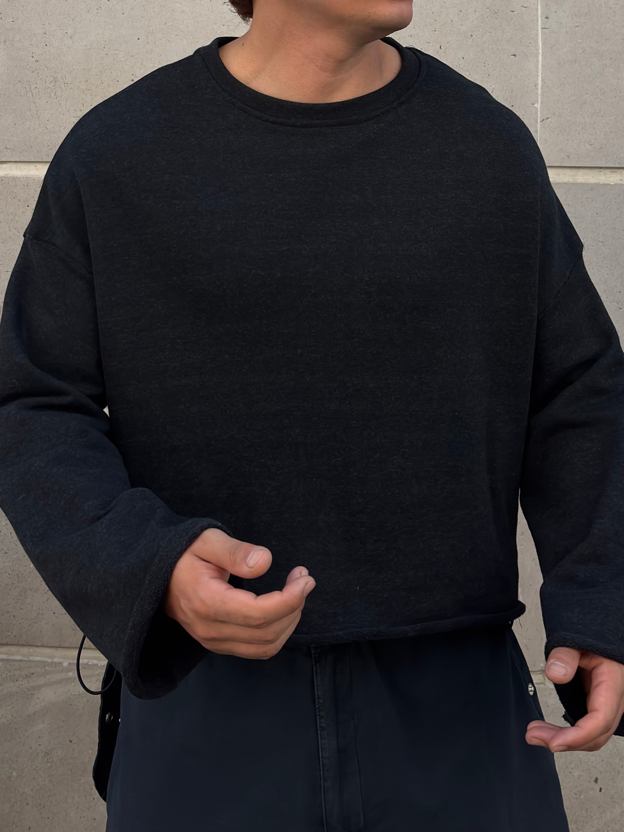 Antrasit Washed Tone Boxy Fit Cut-Off Sweatshirt
