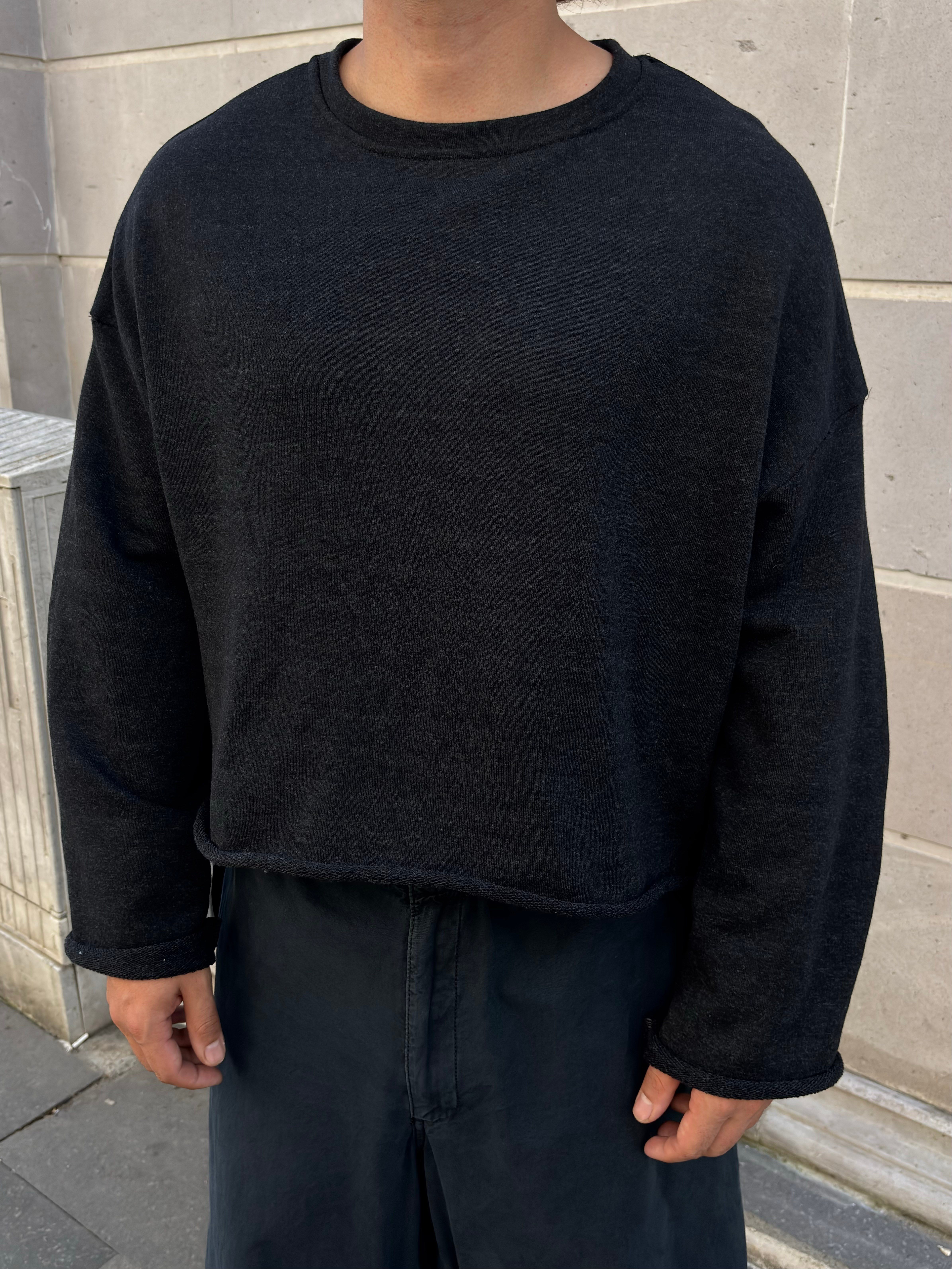 Antrasit Washed Tone Boxy Fit Cut-Off Sweatshirt