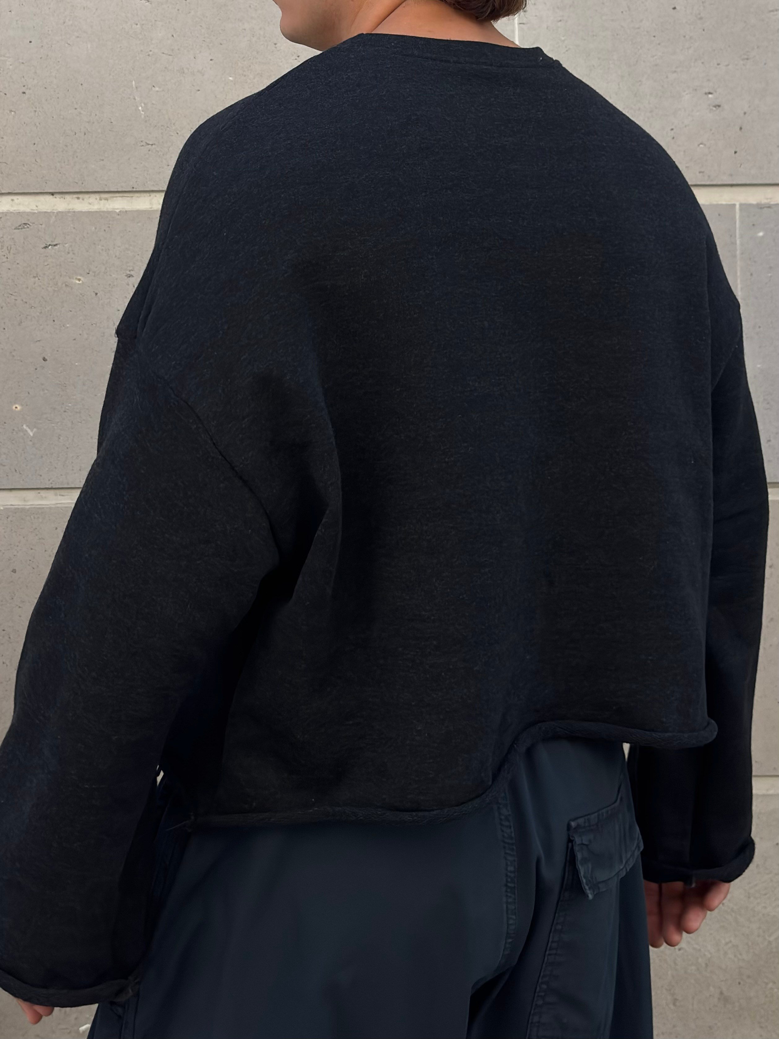 Antrasit Washed Tone Boxy Fit Cut-Off Sweatshirt