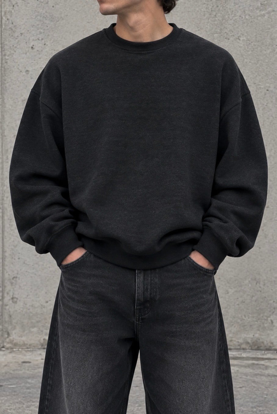 Antrasit Washed Tone Extra Oversized Bomber Sweatshirt