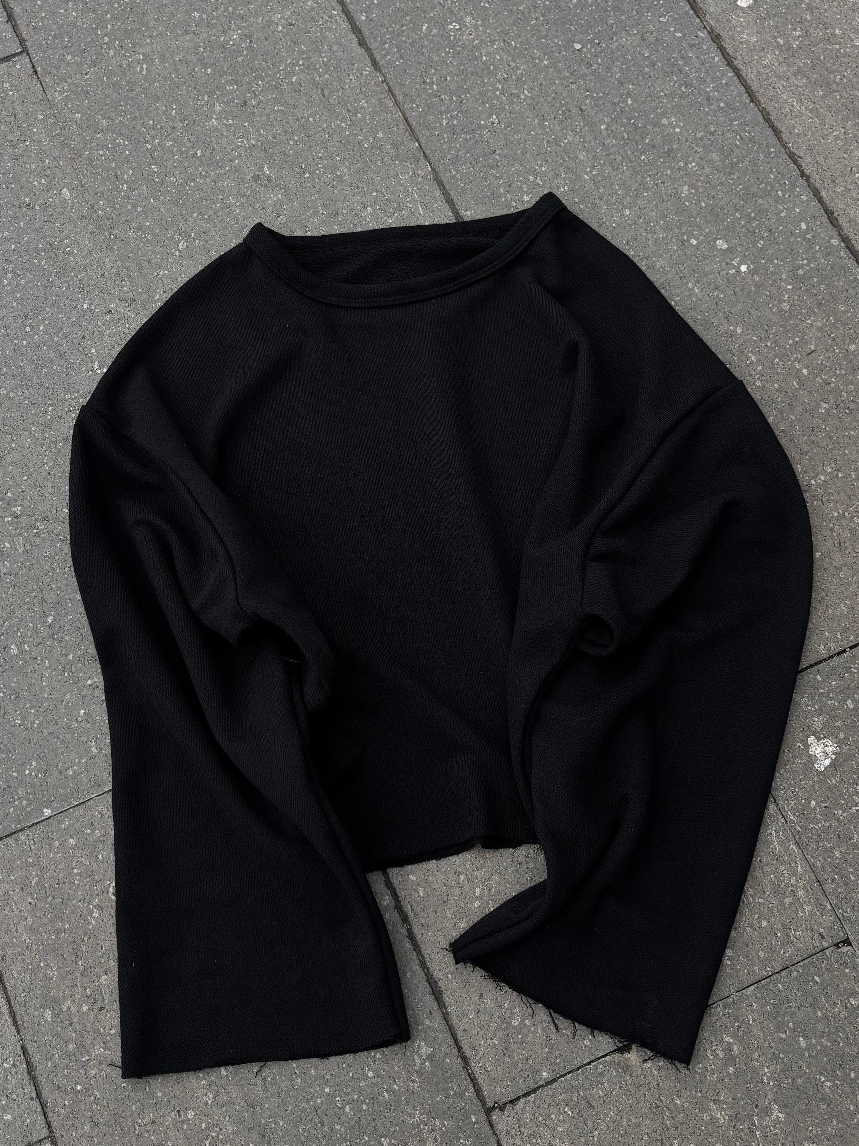 Black Boxy Fit Cut-Off Sweatshirt