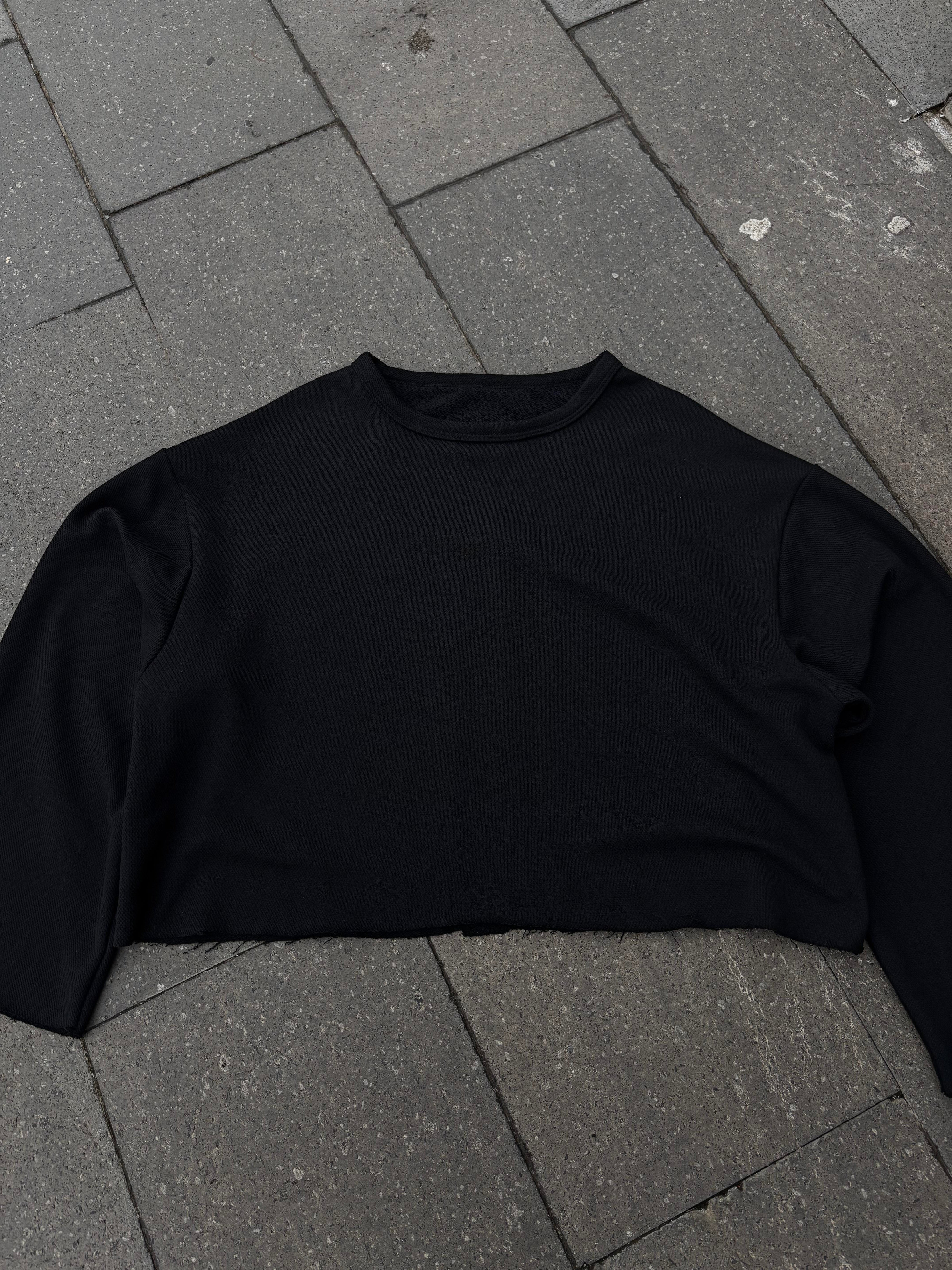 Black Boxy Fit Cut-Off Sweatshirt