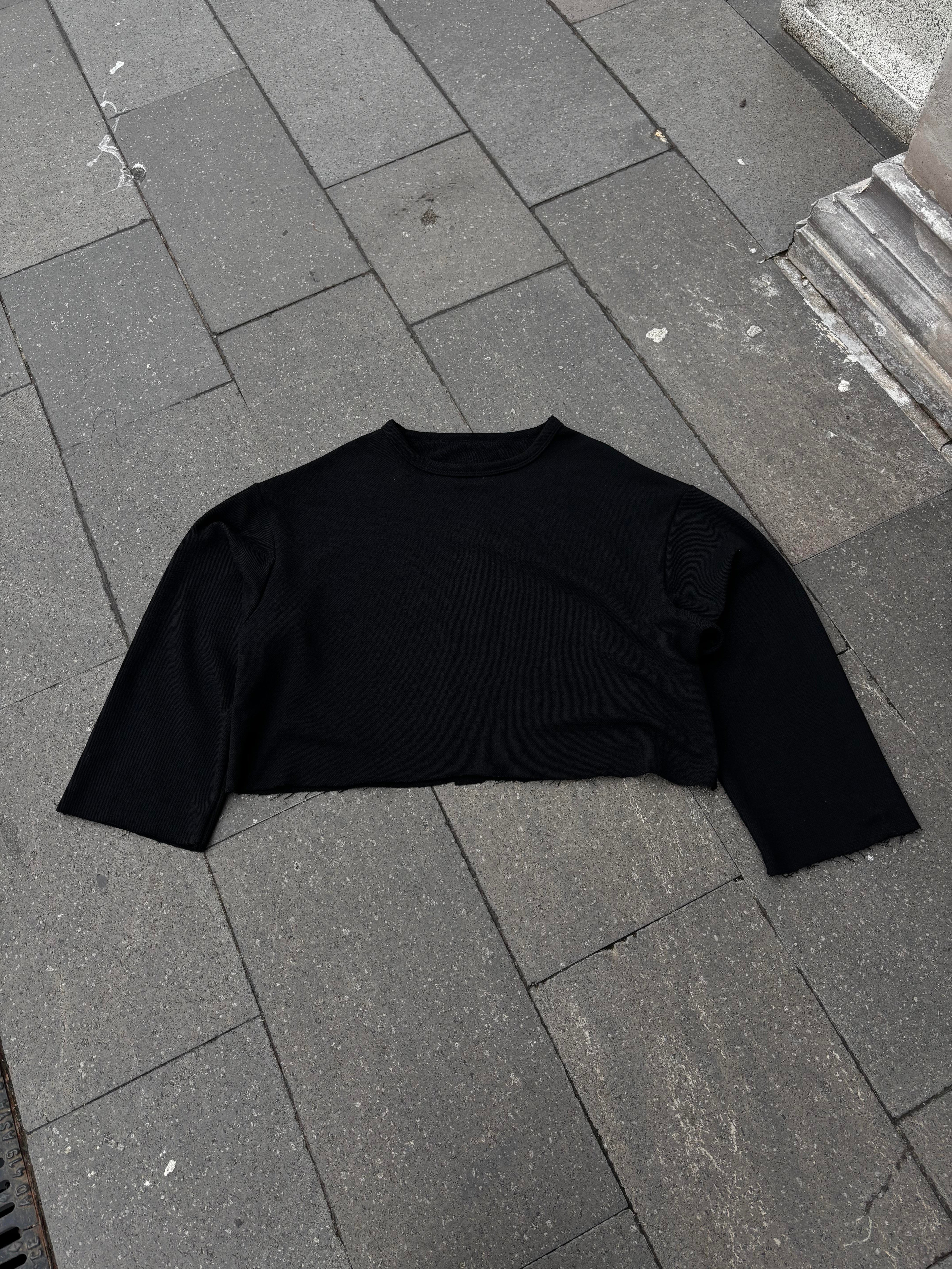 Black Boxy Fit Cut-Off Sweatshirt