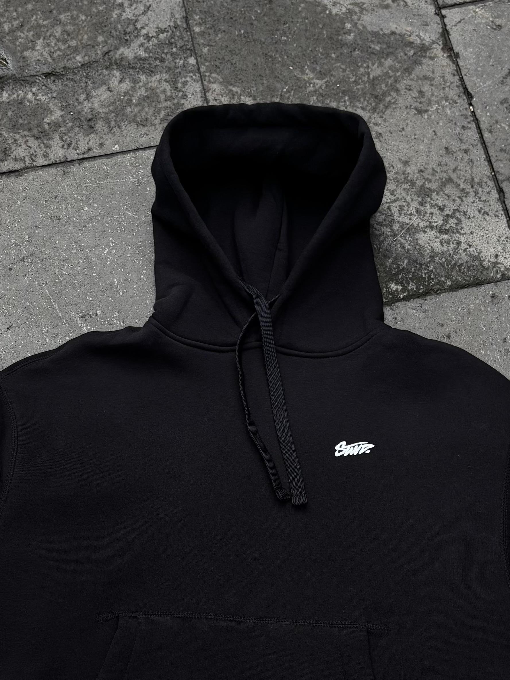 Black Boxy Fit Kapüşonlu Sweatshirt
