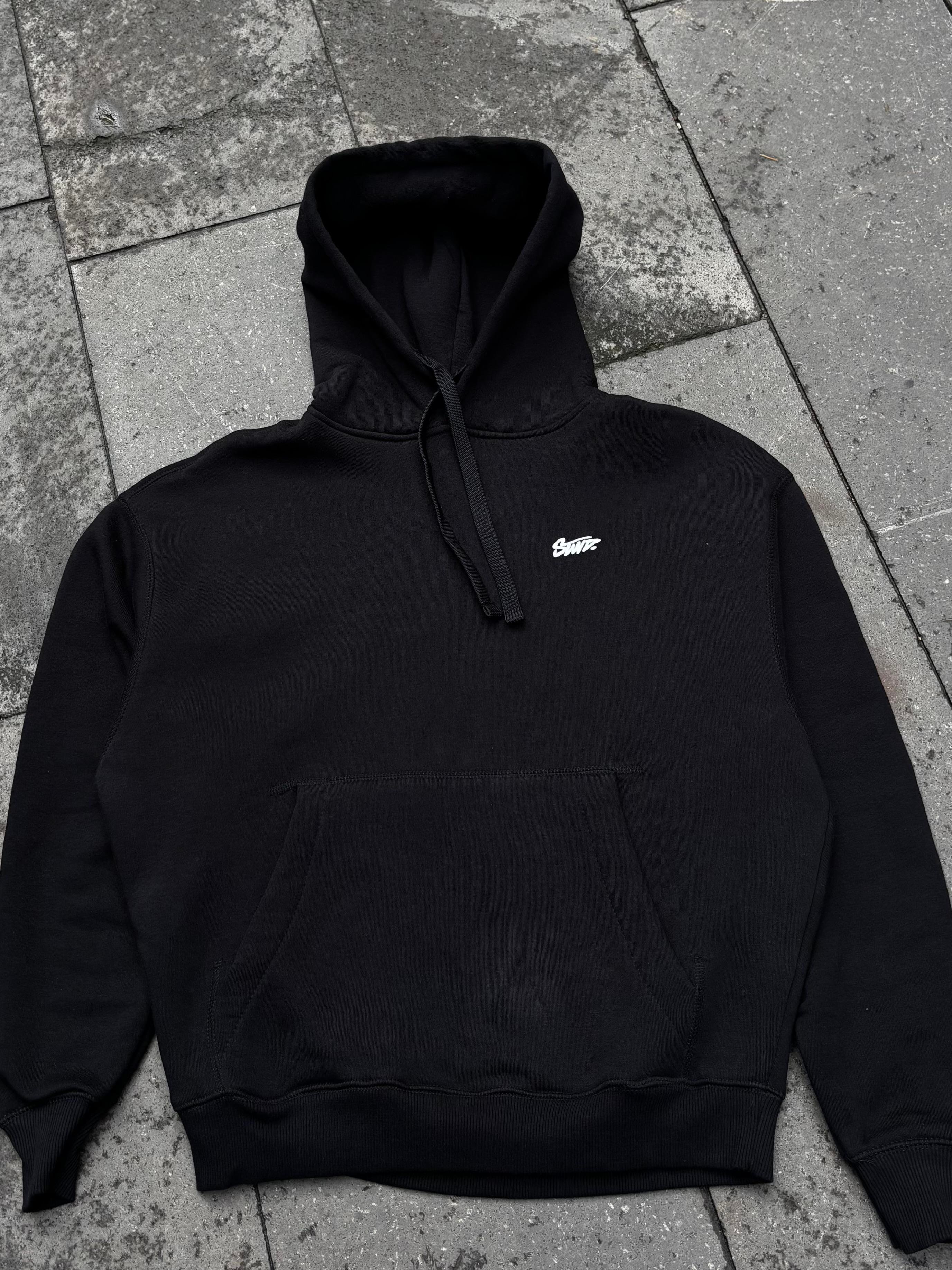 Black Boxy Fit Kapüşonlu Sweatshirt