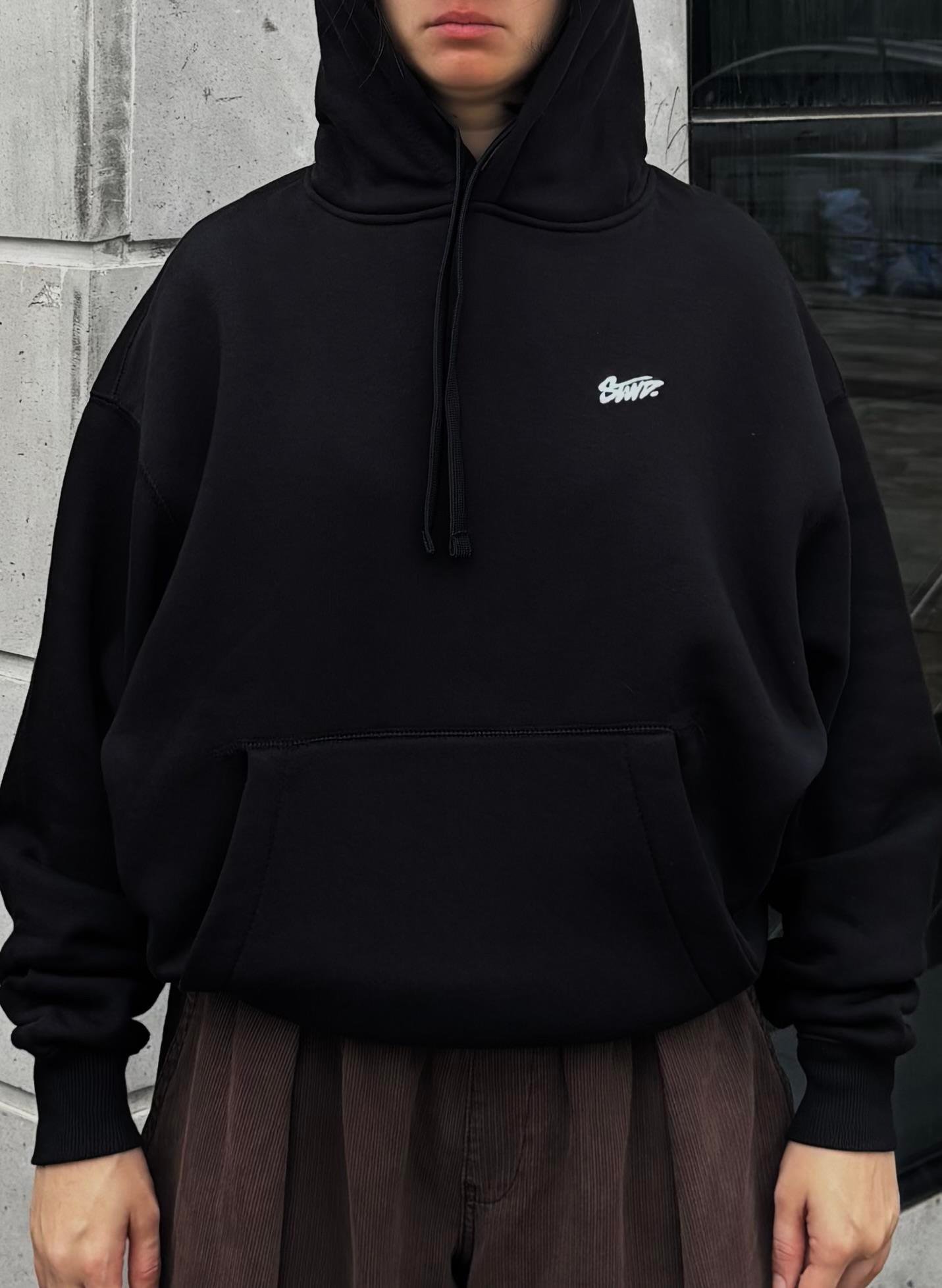 Black Boxy Fit Kapüşonlu Sweatshirt