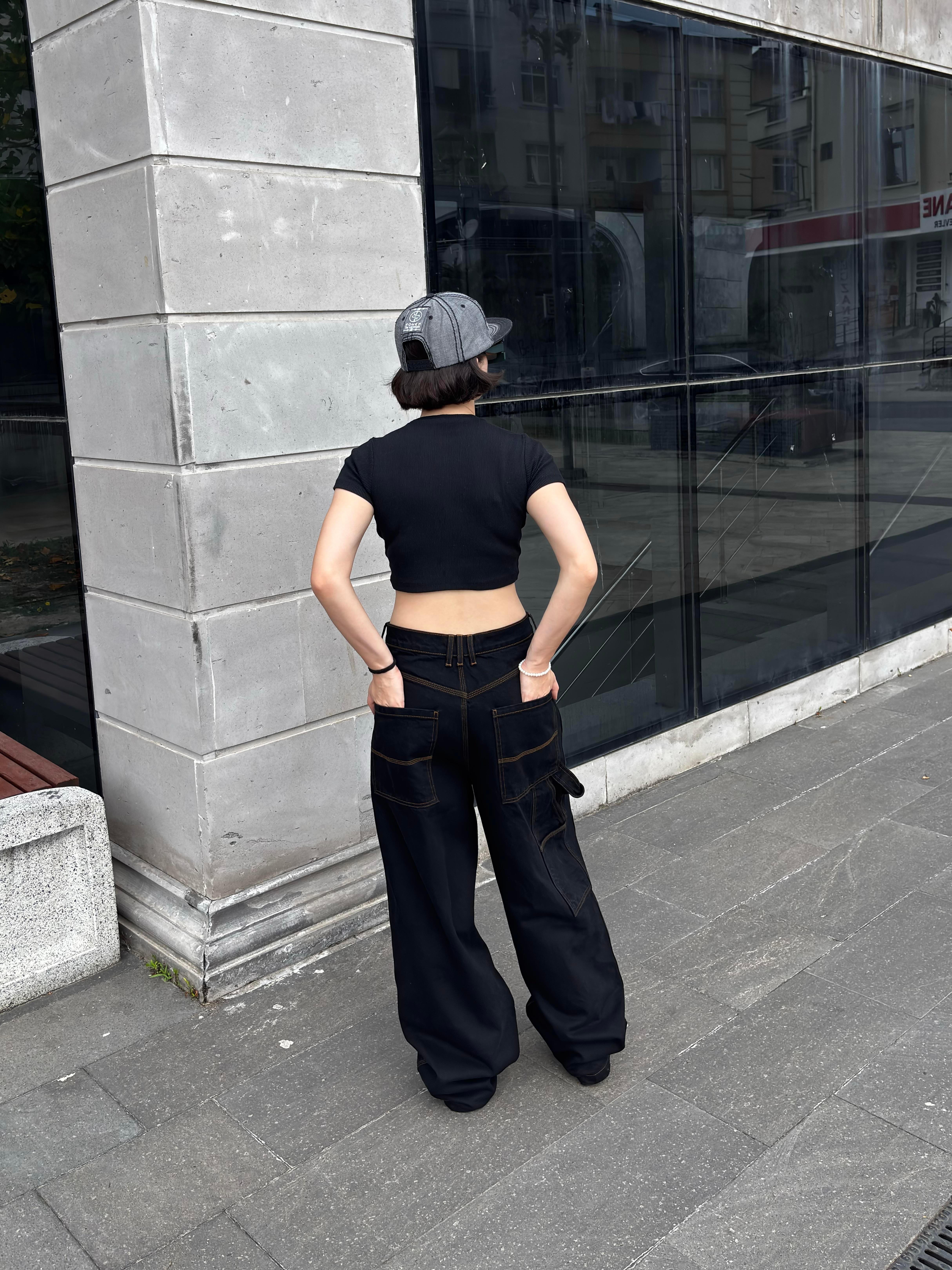 Black Carpenter Stitch Denim Jeans
