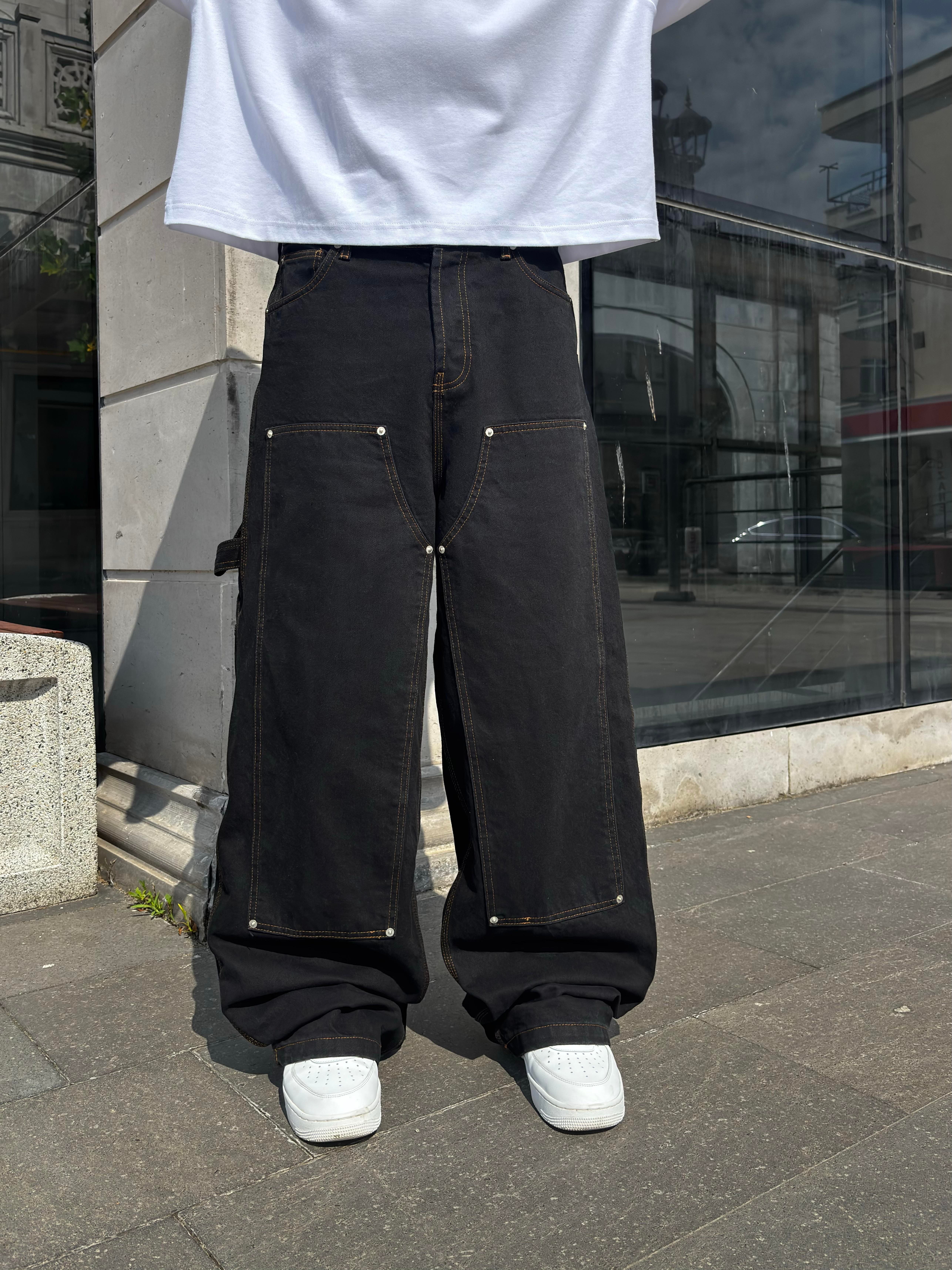 Black Carpenter Stitch Denim Jeans