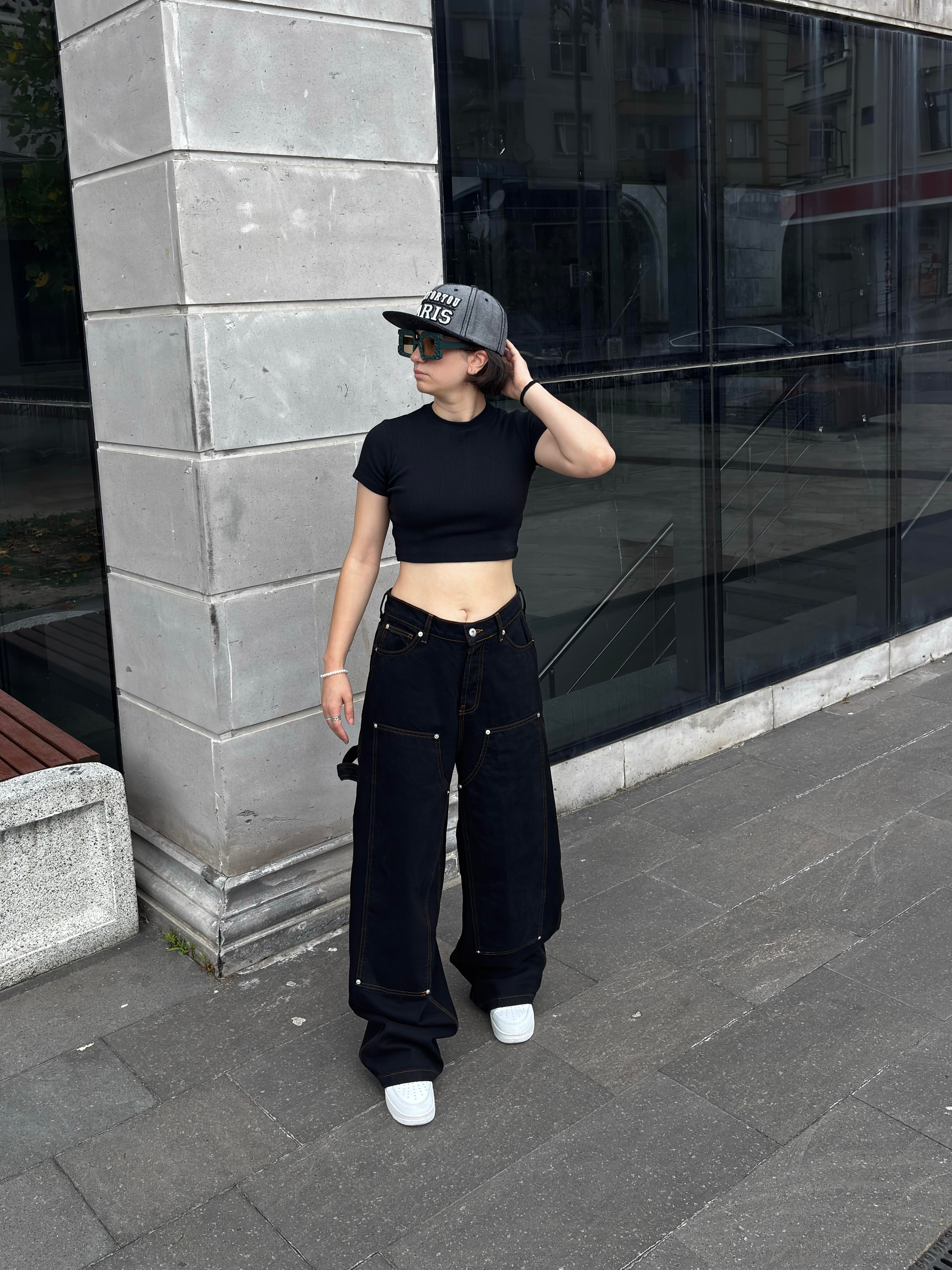 Black Carpenter Stitch Denim Jeans