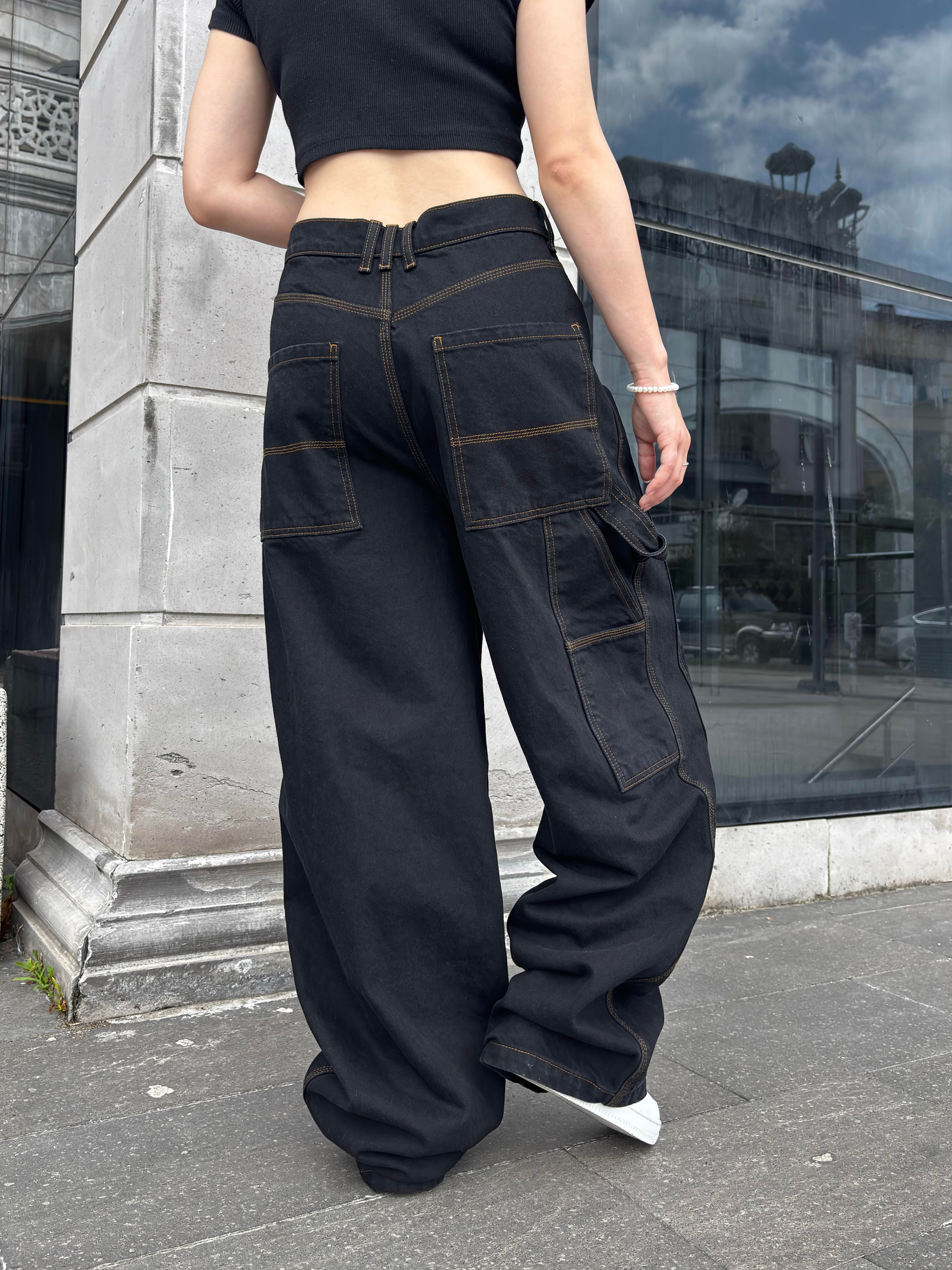 Black Carpenter Stitch Denim Jeans