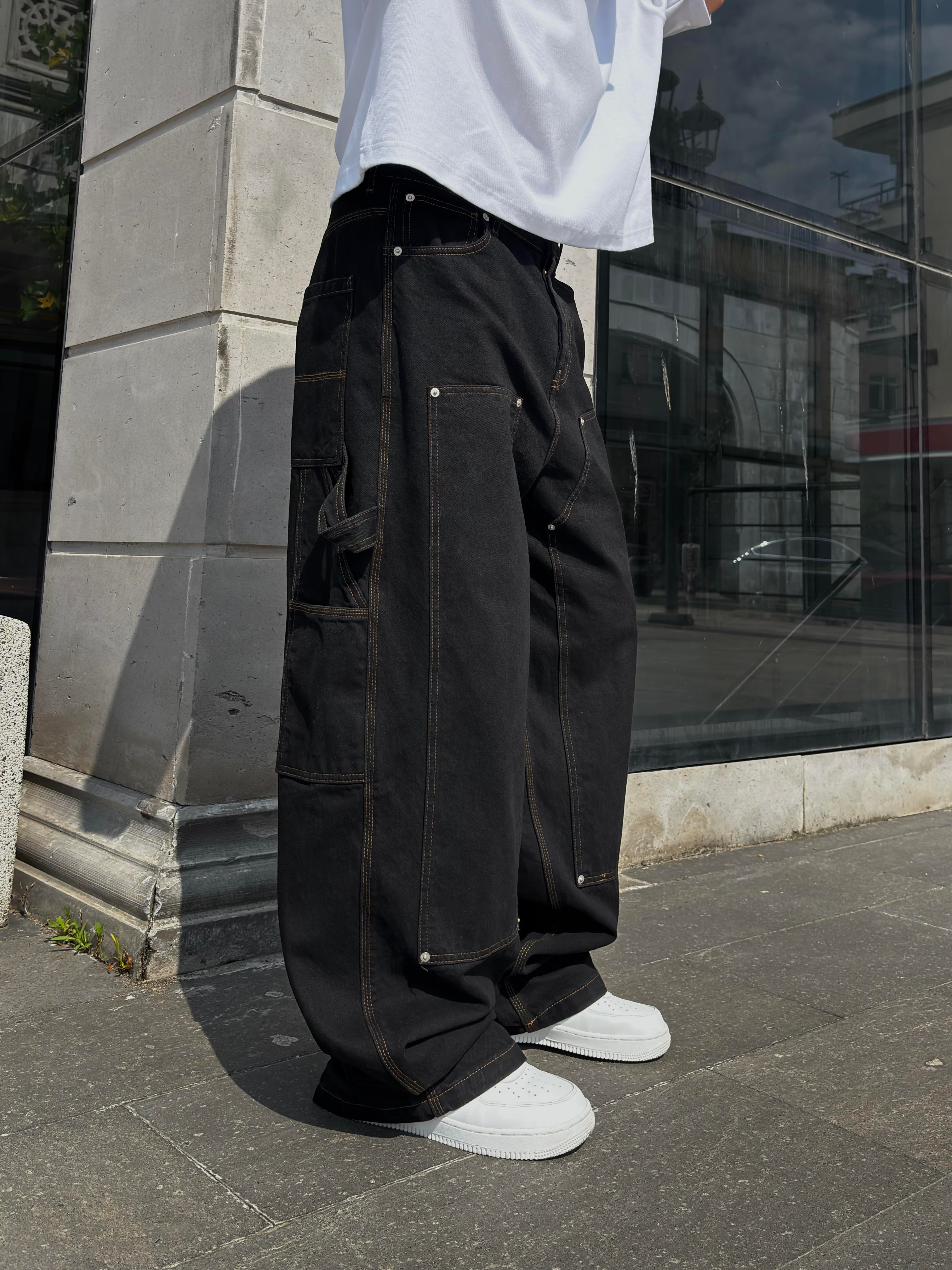 Black Carpenter Stitch Denim Jeans