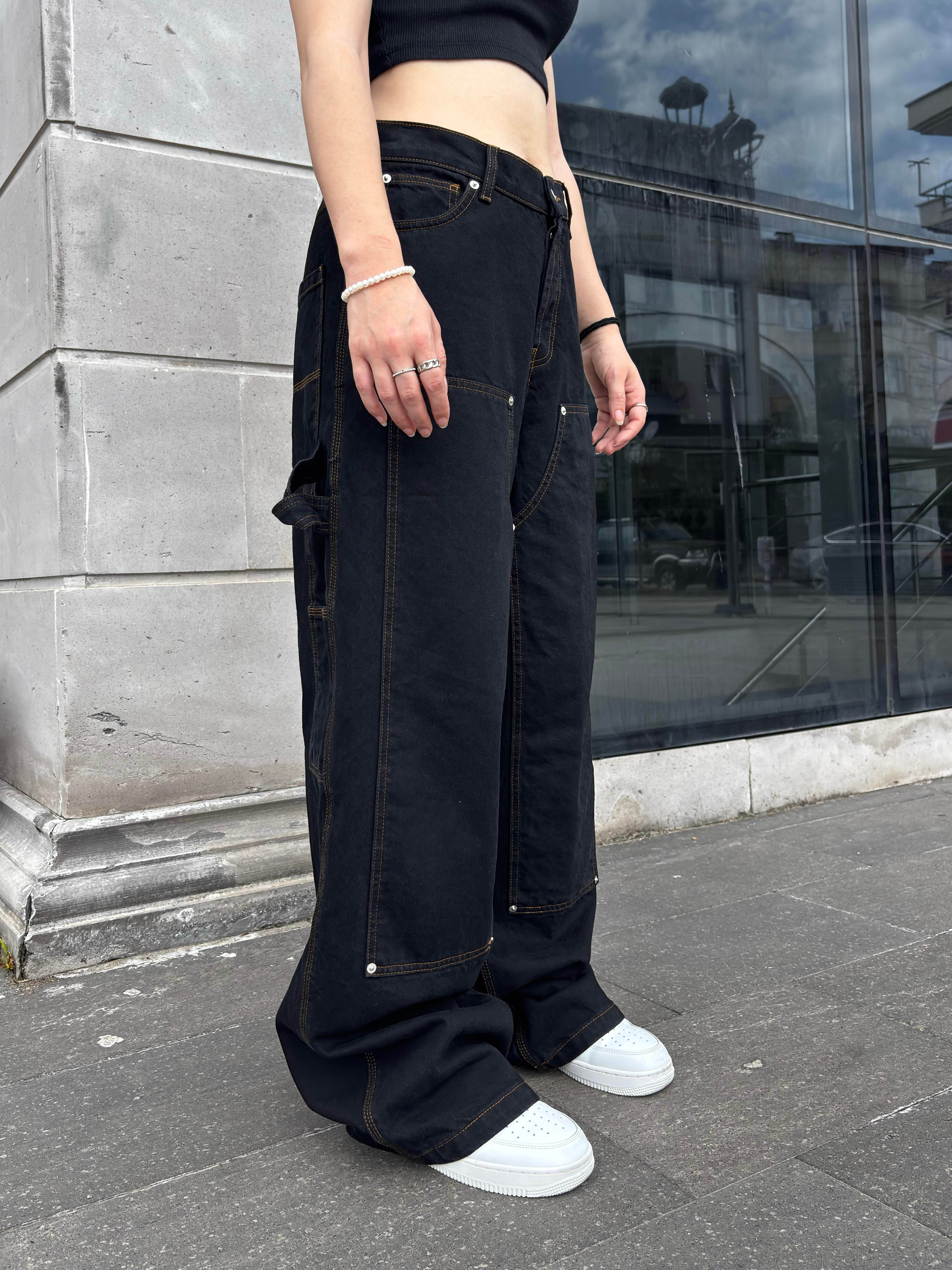 Black Carpenter Stitch Denim Jeans
