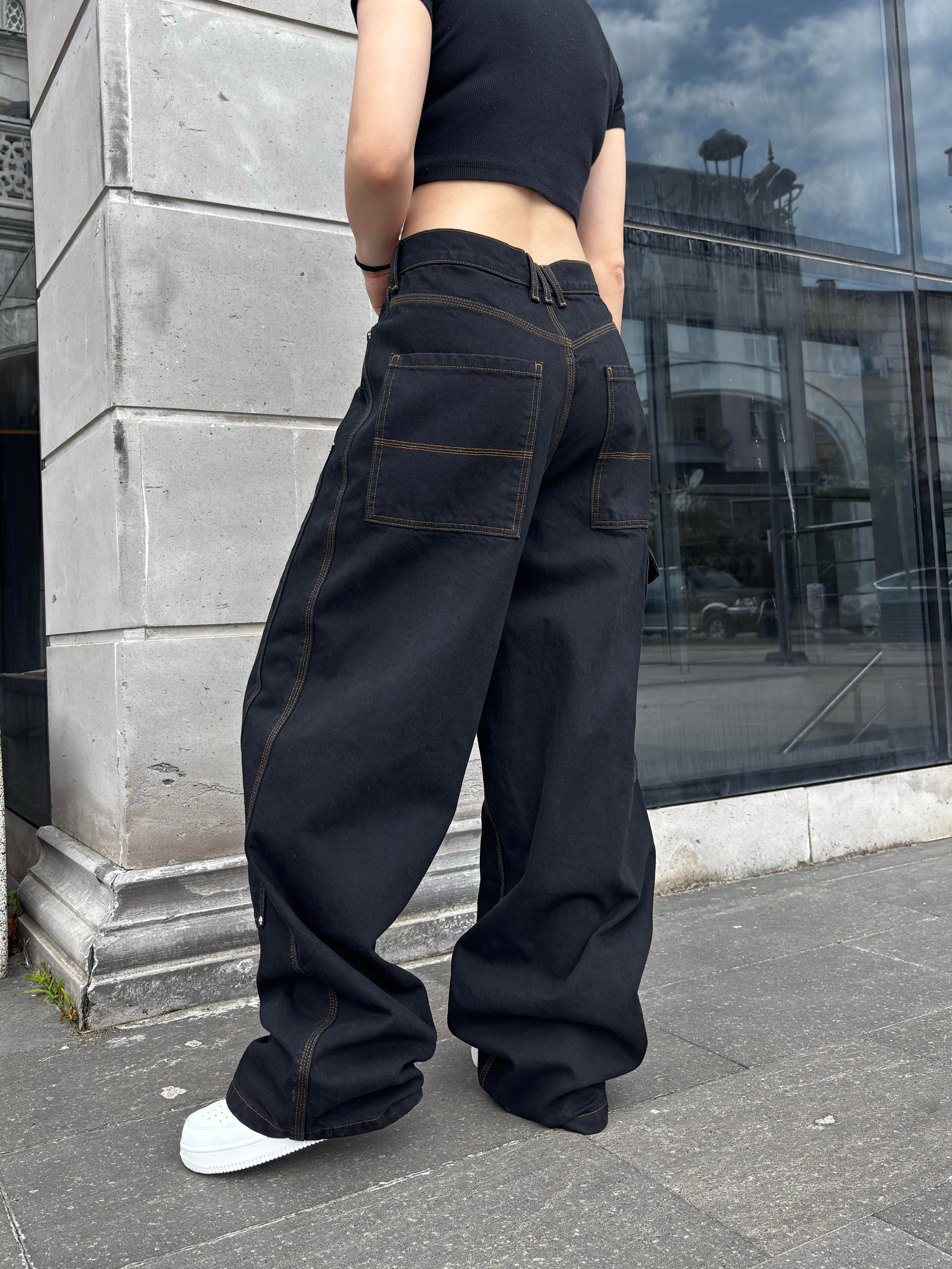 Black Carpenter Stitch Denim Jeans