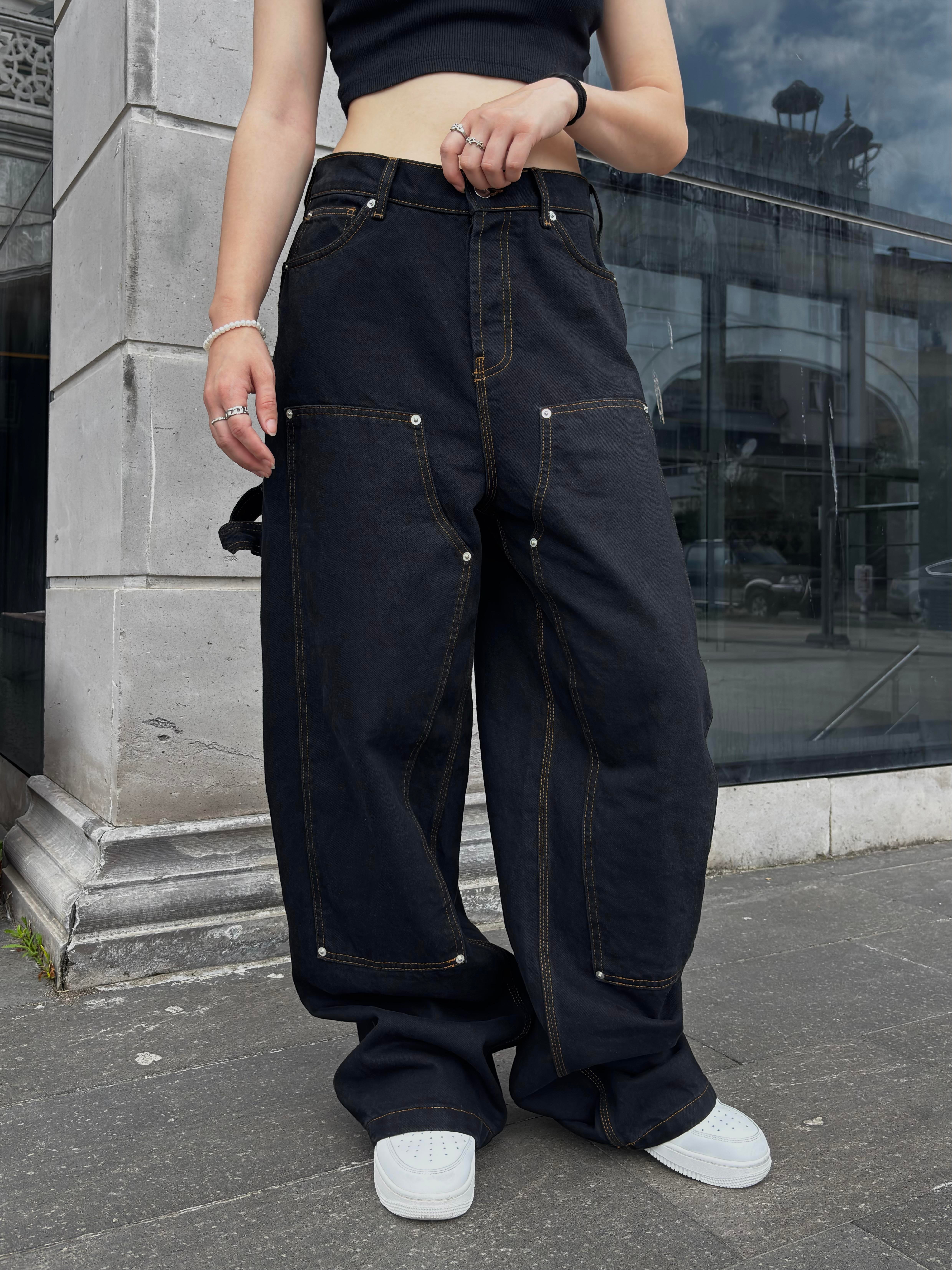 Black Carpenter Stitch Denim Jeans
