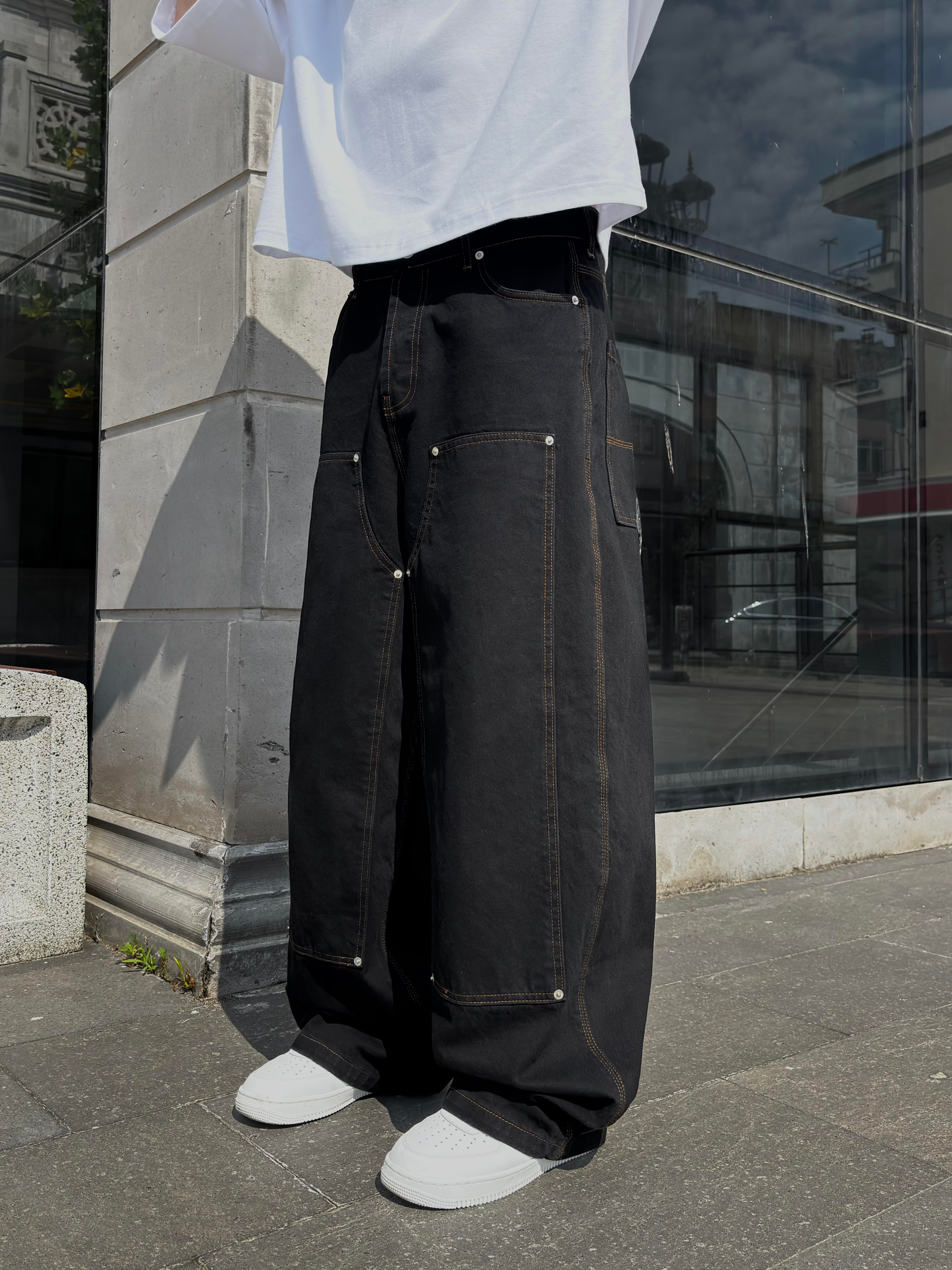 Black Carpenter Stitch Denim Jeans