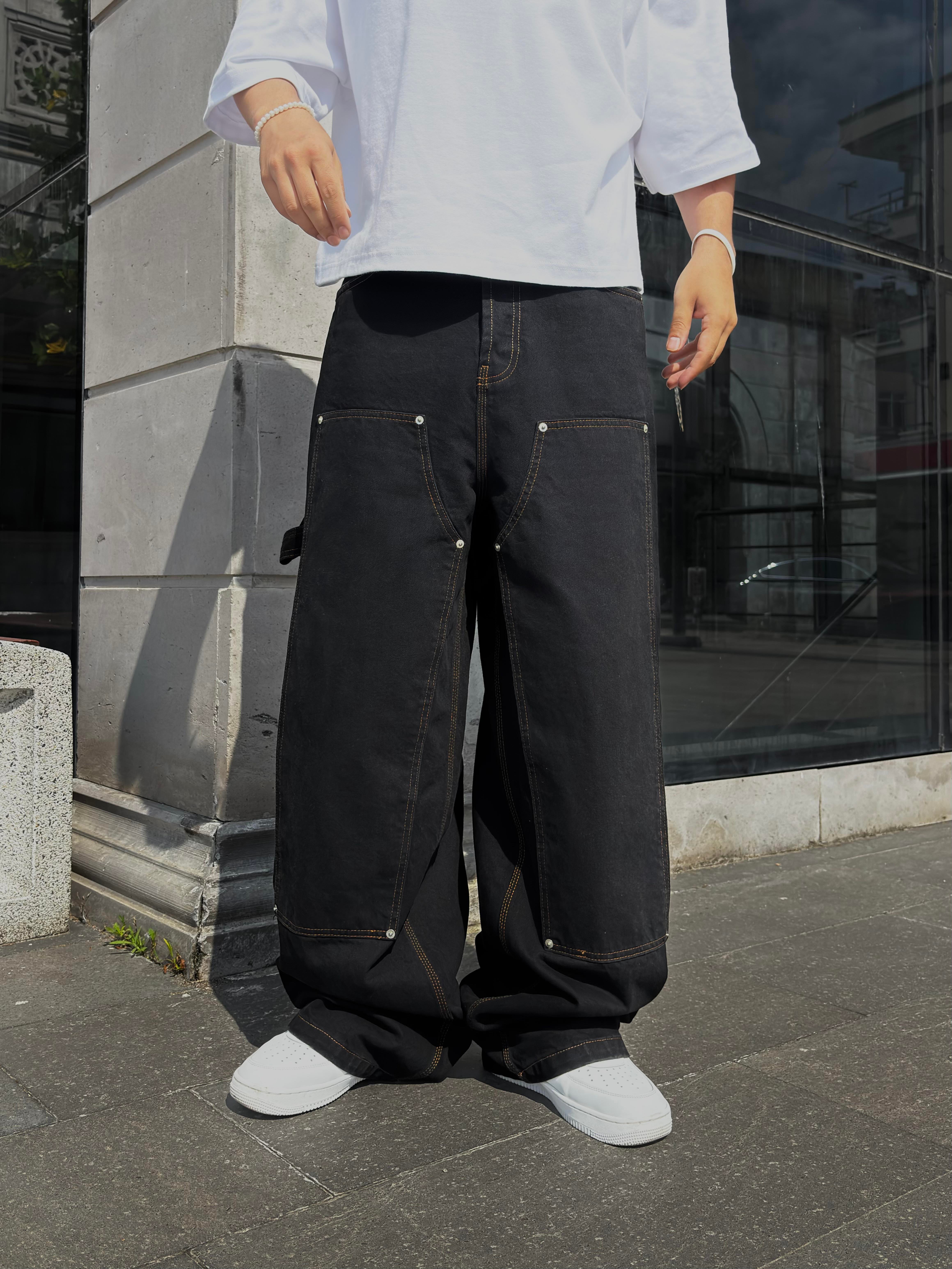 Black Carpenter Stitch Denim Jeans
