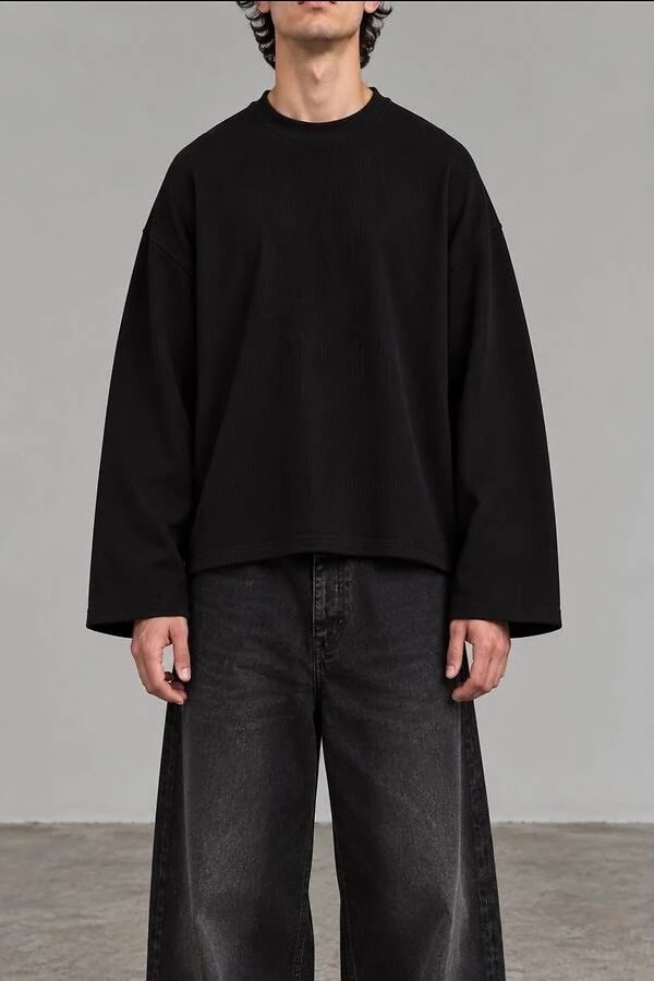 Black Core Ribbed Boxy Sweat